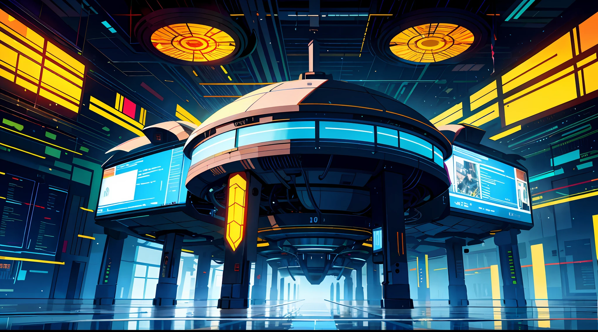 Highres，maximum quality，illustartion，Hyperdetailed，A laboratory full of futuristic technology，The background is an oversized electronic screen