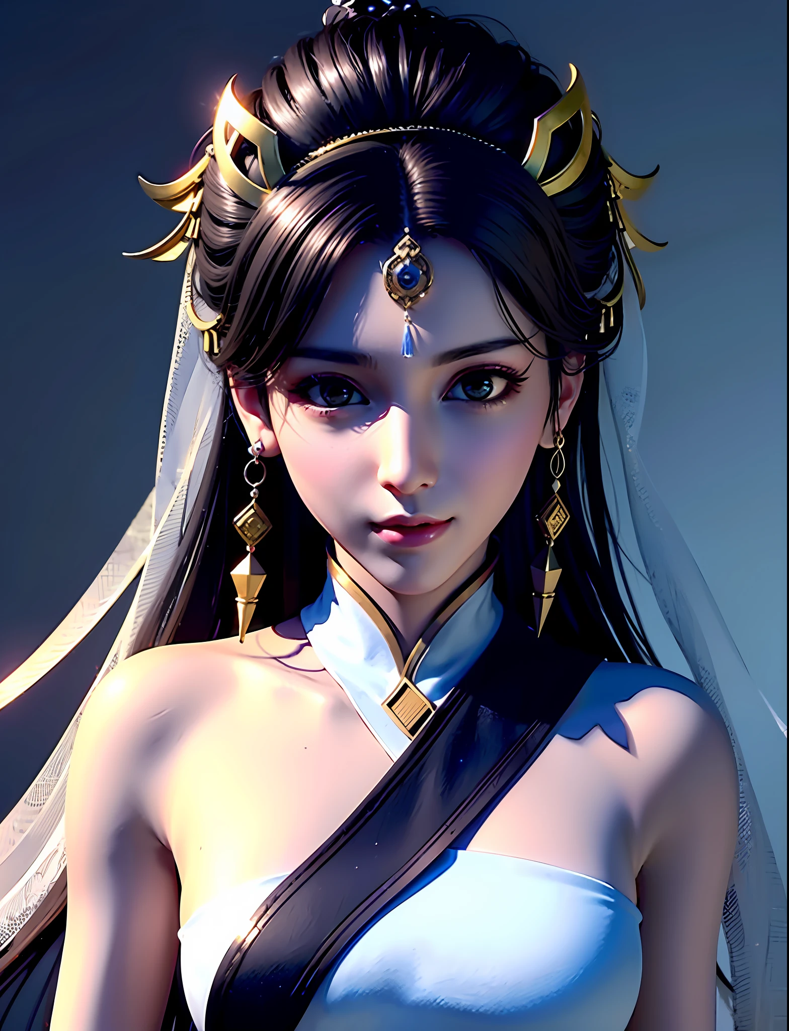 A girl with a veil on her head, beautiful as godness，game cg, xianxia hero, inspired by Du Qiong, unreal engine render + a goddess, bian lian, xianxia, 3 d anime realistic