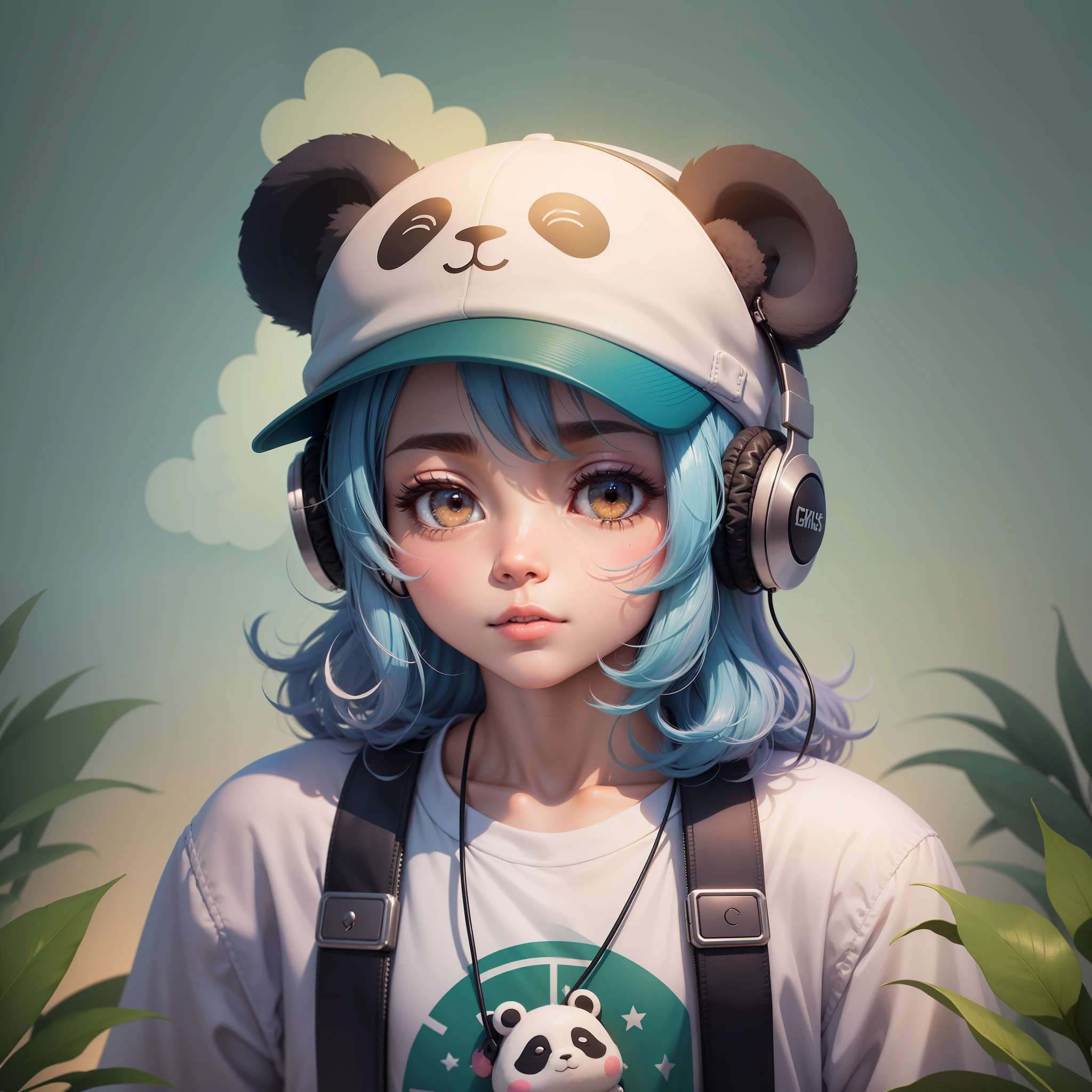 Por favor, crie um mascote panda no estilo chillhop. The mascot should be a friendly and relaxed character, refletindo a atmosfera calma e relaxante do chillhop. He can be an anthropomorphic animal or a unique character, with features that convey a sense of tranquility and harmony. Highlight details like friendly facial expressions, relaxed gestures and casual clothing or accessories, as caps, headphones ou camisetas folgadas. Use soft colors and pastel tones to create a color palette pleasing to the eye. Certificar-se de que o mascote esteja imerso em um ambiente relacionado ao chillhop, como uma cena com elementos musicais, Como jogar-Discos, notas musicais ou uma paisagem urbana relaxante. The goal is to capture the essence of chillhop through this mascot, creating a warm and attractive illustration to represent the style.