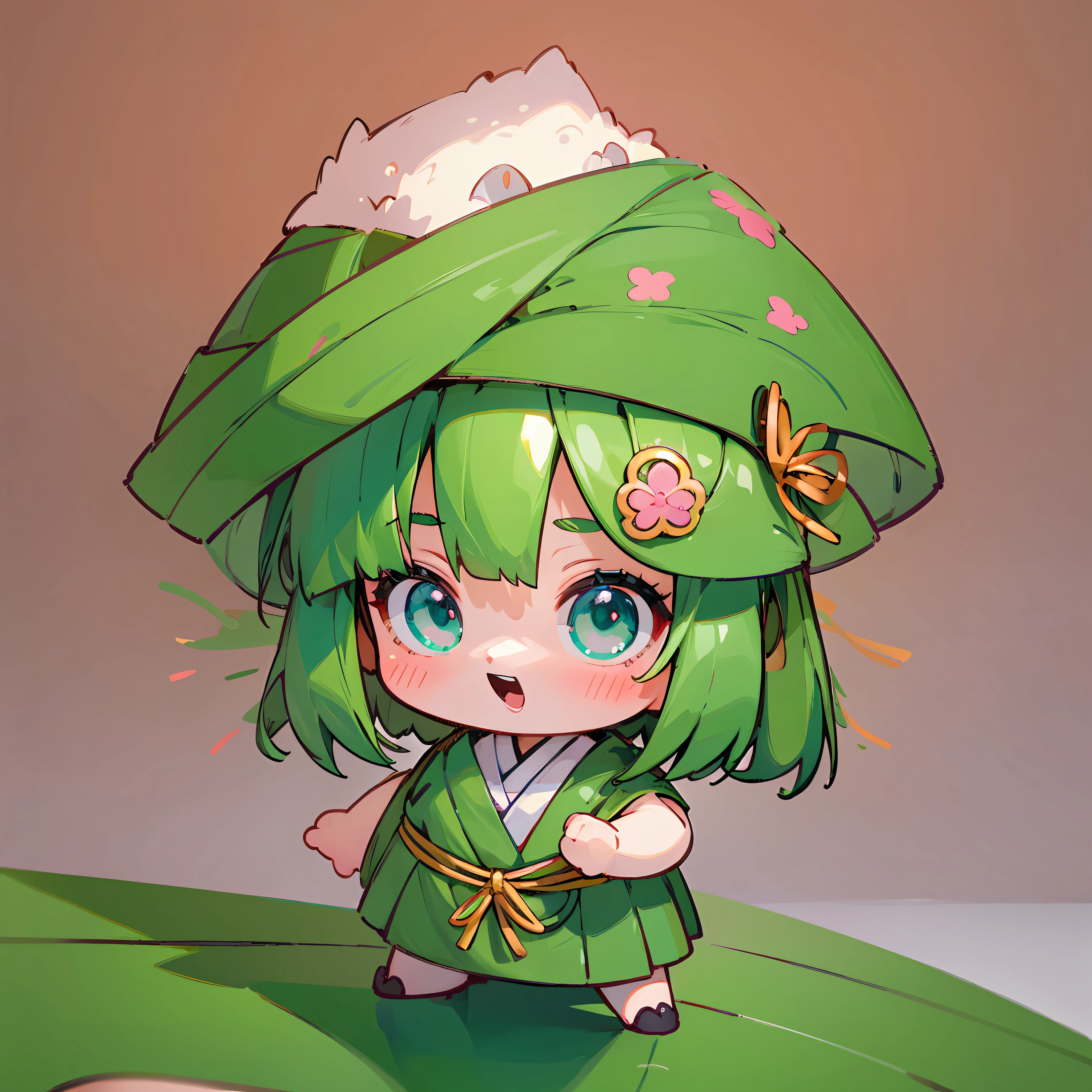 (a small doll with a green triangular hat), cute 3 d render, cute detailed digital art, cute digital art, cute cartoon character, adorable digital painting, cute! c4d, cute character, pop japonisme 3D, (white background), ultra detailed, by Yu Zhiding, 3d model of a japanese mascot, nendoroid 3d, cute forest creature