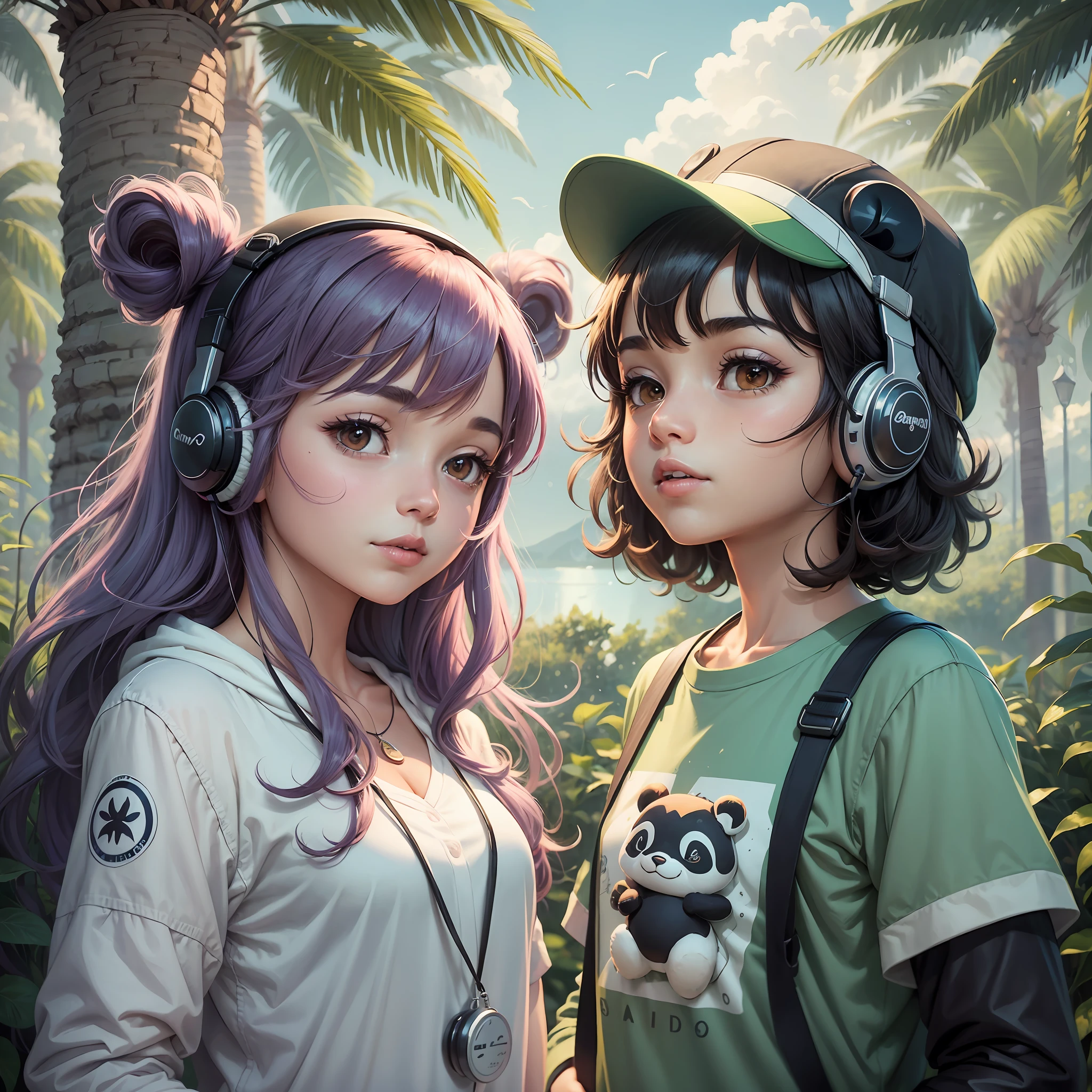 Por favor, crie um mascote panda no estilo chillhop. The mascot should be a male character and friendly and relaxed, refletindo a atmosfera calma e relaxante do chillhop. He can be an anthropomorphic animal or a unique character, with features that convey a sense of tranquility and harmony. Highlight details like friendly facial expressions, relaxed gestures and casual clothing or accessories, as caps, headphones ou camisetas folgadas. Use soft colors and pastel tones to create a color palette pleasing to the eye. Certifique-se de que o mascote esteja imerso em um ambiente relacionado ao chillhop, como uma cena com elementos musicais, como toca-discos, notas musicais ou uma paisagem urbana relaxante. The goal is to capture the essence of chillhop through this mascot, creating a warm and attractive illustration to represent the style.