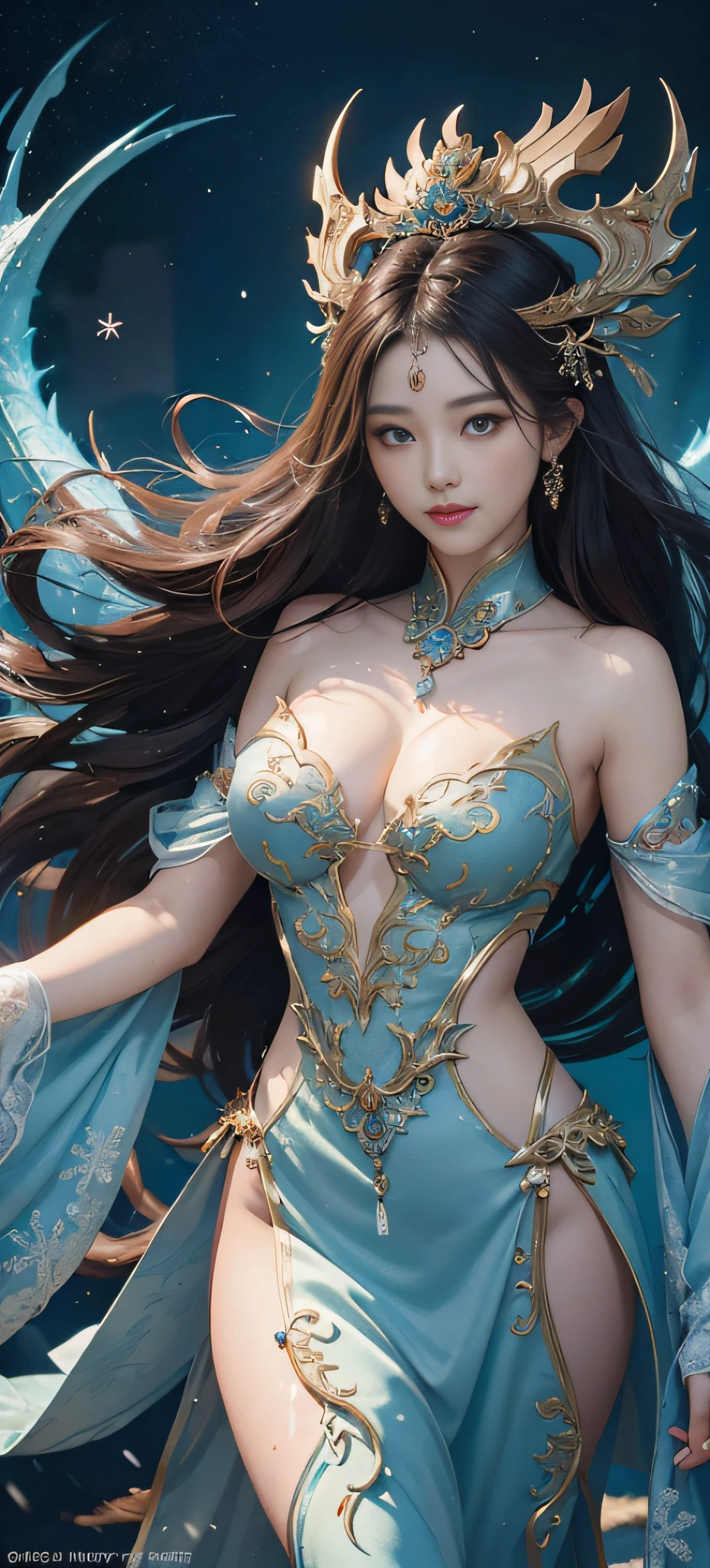 1 girl Girl's masterpiece, high cold Korean makeup, Seductive Korean faces,temperament,smiled,The perfect combination of water and dragon,Snowflakes,lightning , The dragon, and various intricate embellishments,There are luxurious accessories and gorgeous luxury and complex Xiuhe costume light red,A tight face with a tall nose and a tall figure,The picture is real, mixed with conceptual art, Antique and modern are a perfect combination, the picture is dazzling,surround,Radiant,Cumbersome concept art,8K picture quality, best quality and most detailed composition