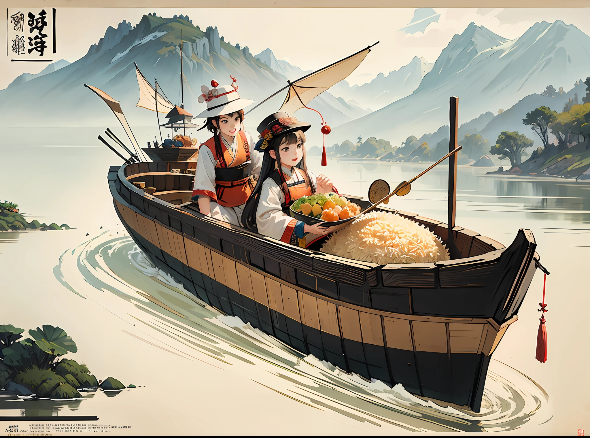 A Masterpiece，Bestquality，Official Art，8kwallpaper，highly-detailed，Poster art，The art of typography，flat，Dragon Boat Festival Poster，Rice Dumplings，the Dragon Boat Festival，