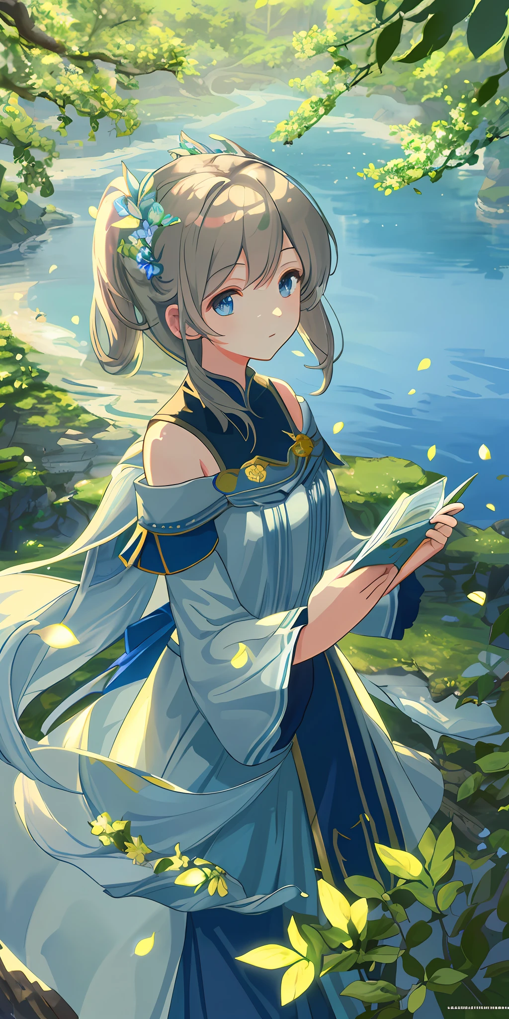 Masterpiece, best quality, (very detailed CG unity 8k wallpaper) (best quality), (best illustration), (best shadows) Nature', blue sea,delicate leaves petals of various colors falling in the air light Tracking, super detailed --v6