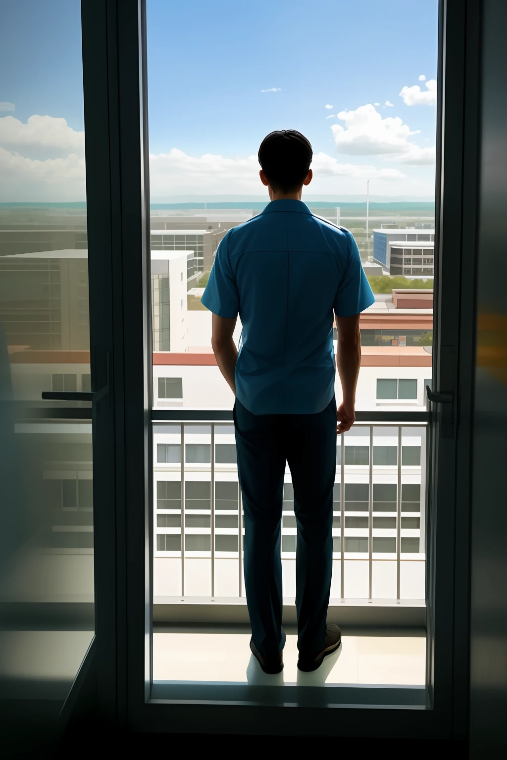 Standing by the hospital window, Ethan gazes out into the distance, his face a mix of regret and determination, as he resolves to change his path and find redemption for the choices he has made.