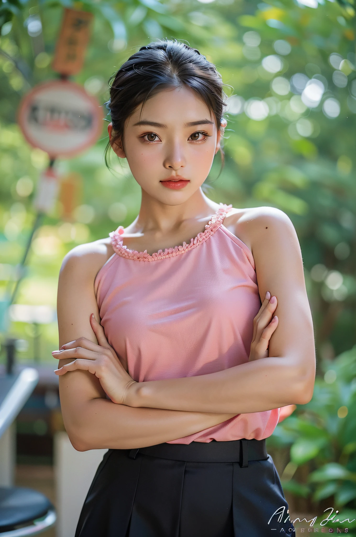 arafed woman in a pink top and black skirt posing for a picture, young asian girl, photo of slim girl model, asian girl, young asian woman, a young asian woman, beautiful asian girl, 60mm portrait, an asian woman, young cute wan asian face, mai anh tran, cute elegant pose, portrait image, asian woman