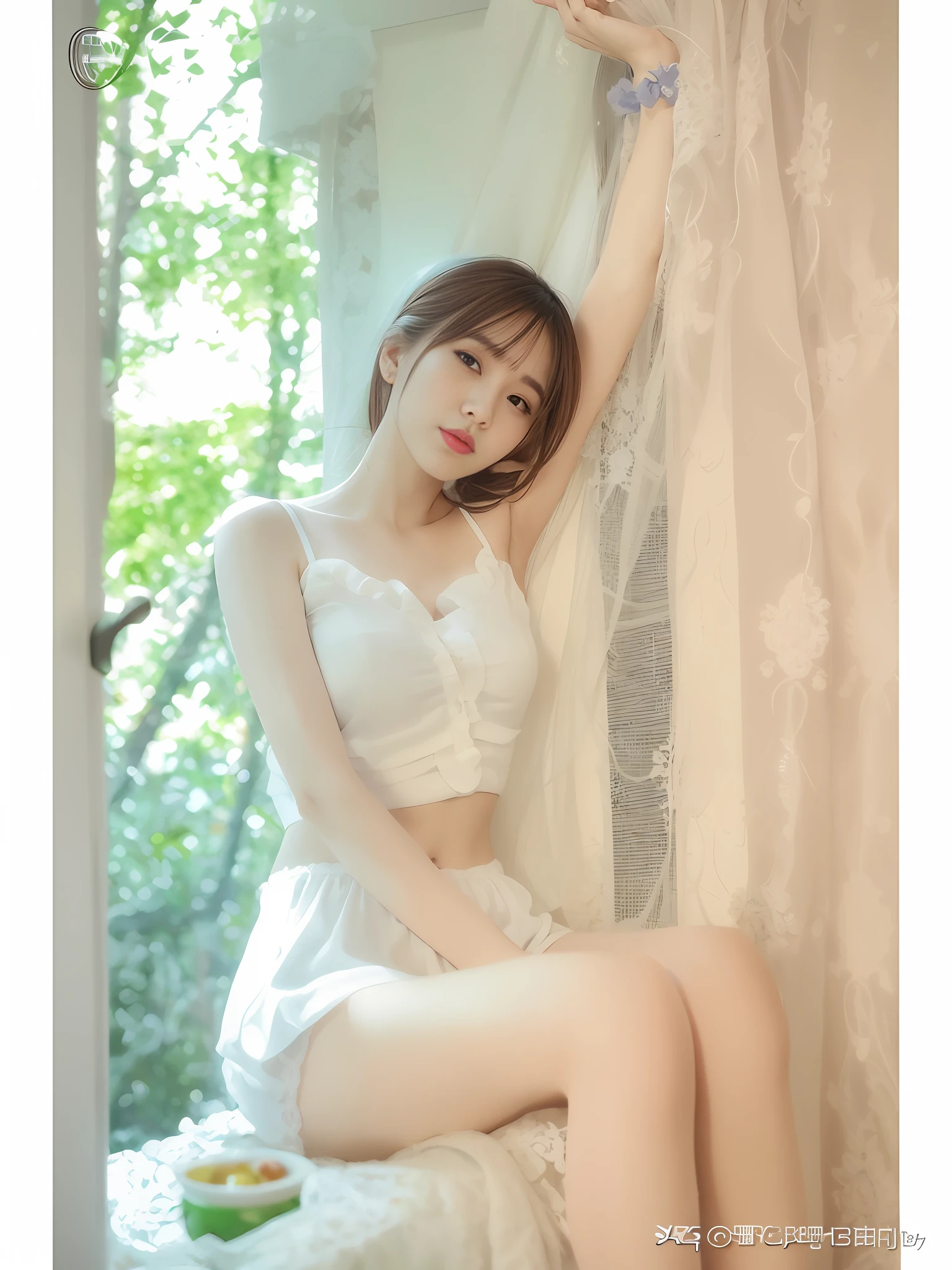 araffe woman in white lingerie sitting on a bed, in white clothes, sha xi, smooth white tight clothes suit, Sakimichan, lovely woman, milky skin, reluvy5213, pale milky white porcelain skin, sakimichan hdri, gorgeous young korean woman, wearing white camisole, xintong chen, good young girl