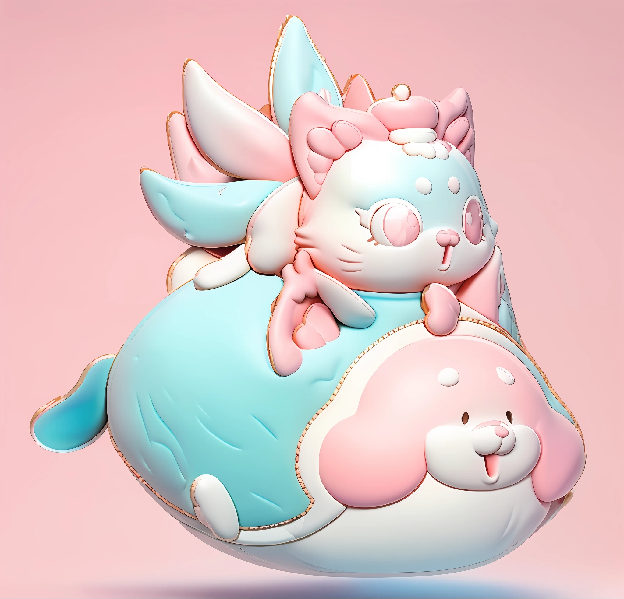 a 3d rendering of a cartoon character with a large head, zbrush sculpt colored, zbrush, clay render, 3d clay render, 3 d clay render, Made with Zrash, zbrush!!, Modeling in Zlash, @ zbrush, made in zbrush, zbrush sculpt, zbrush model, Carved with Zrash, Zrash rendered,Pink+WHITE+Powder blue，Girl macaron color scheme
