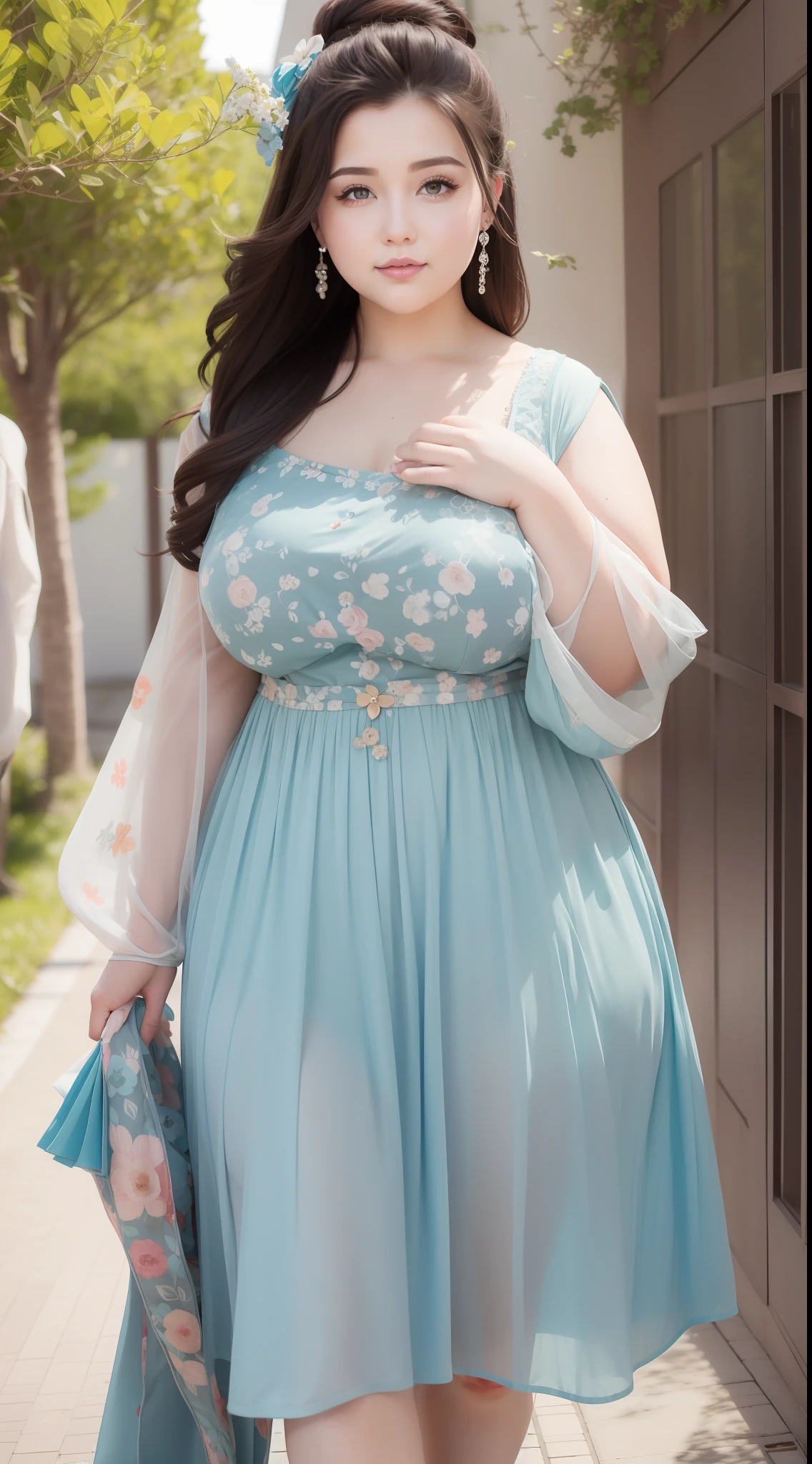 Sweet slightly chubby beauty,tall,wearing fashionable clothes, ,Popular colors in spring,Trendy outfits,Pop elements,Dress blogger,Professional model
