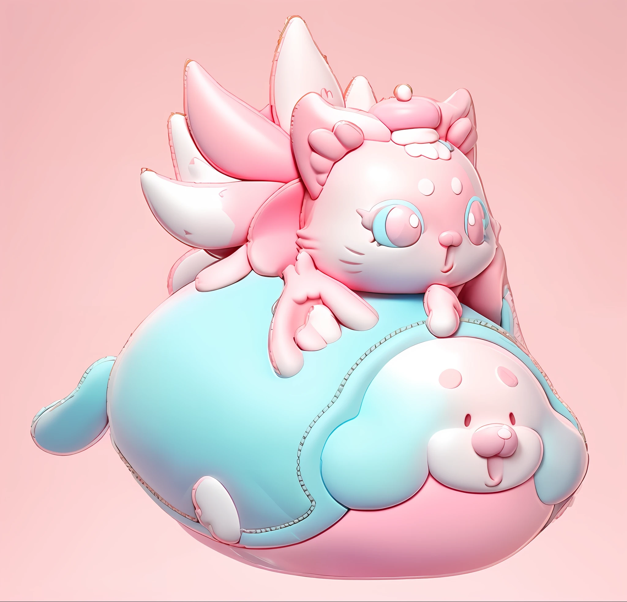 a 3d rendering of a cartoon character with a large head, zbrush sculpt colored, zbrush, clay render, 3d clay render, 3 d clay render, Made with Zrash, zbrush!!, Modeling in Zlash, @ zbrush, made in zbrush, zbrush sculpt, zbrush model, Carved with Zrash, Zrash rendered,Pink+WHITE+Powder blue,Girl macaron color scheme