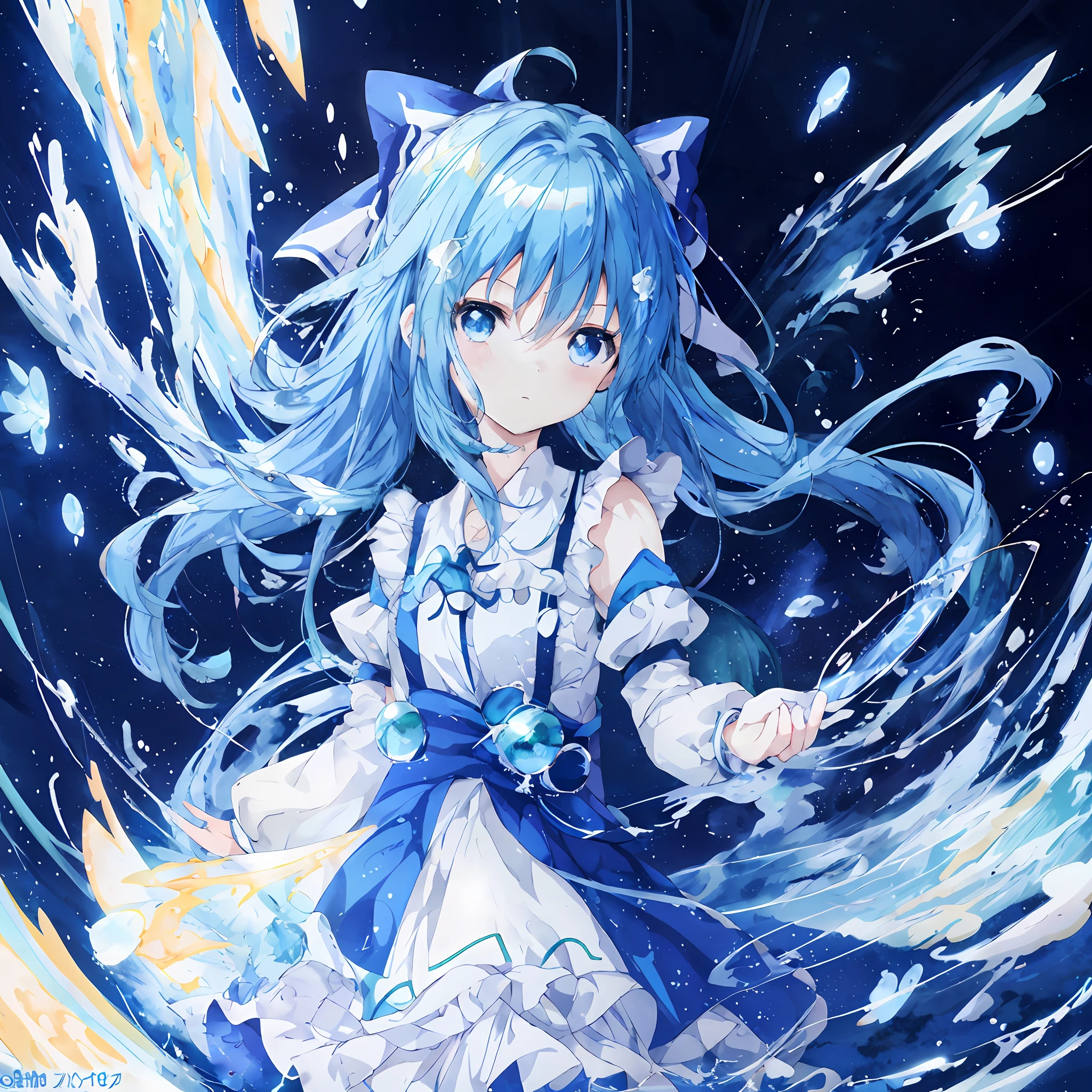 anime girl with blue hair and white dress in a swirling swirl, wallpaper anime blue water, splash art anime ****, an anime portrait of cirno, cirno, rem rezero, anime style 4 k, anime moe artstyle, water element, digital art on pixiv, cirno touhou, cirno from touhou, water color nendoroid