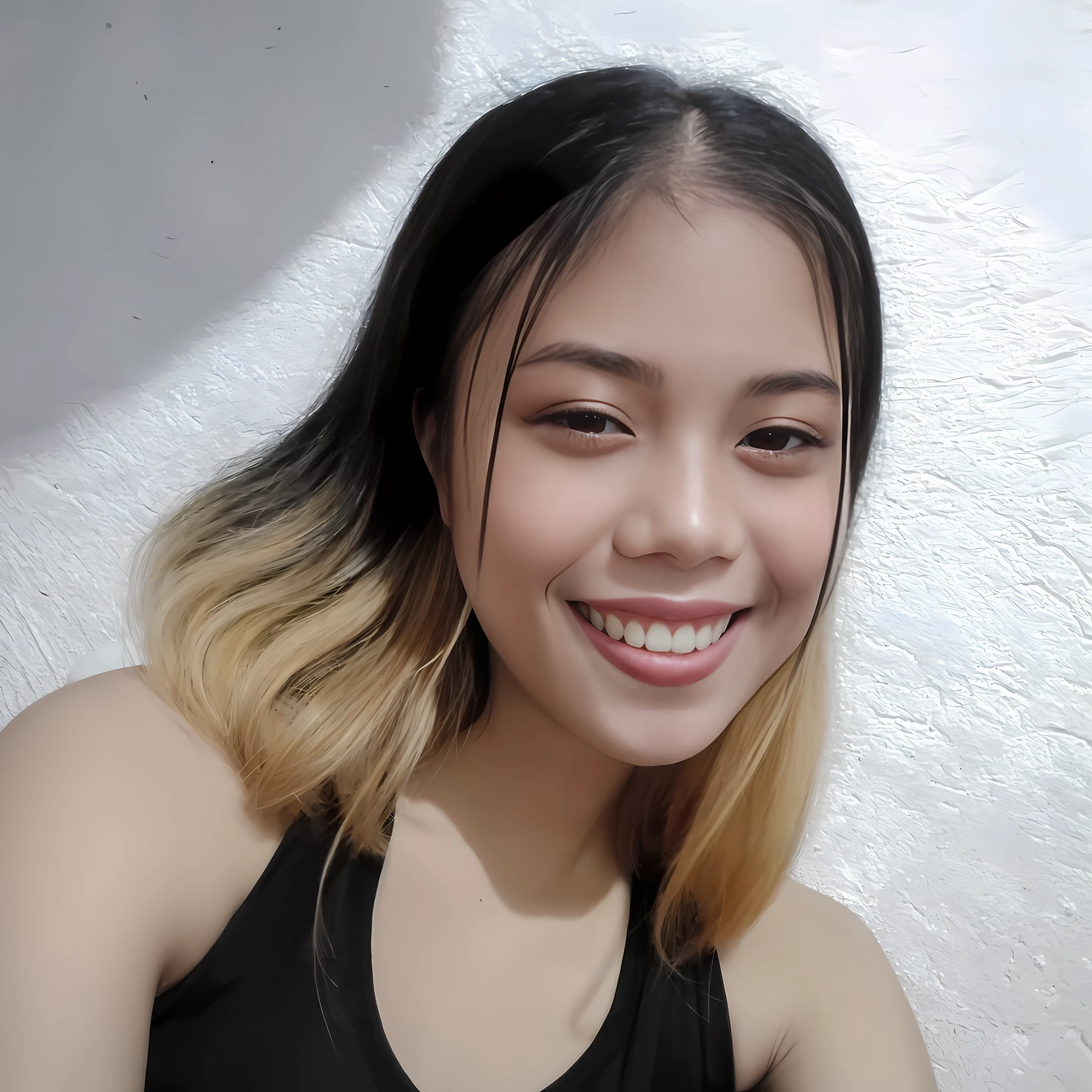 there is a woman that is smiling and holding a donut, cindy avelino, 18 years old, slight cute smile, she is smiling, lovely smile, with short hair, she is about 1 6 years old, with a beautifull smile, pretty smile, selfie of a young woman, 1 6 years old, slight friendly smile, with long hair