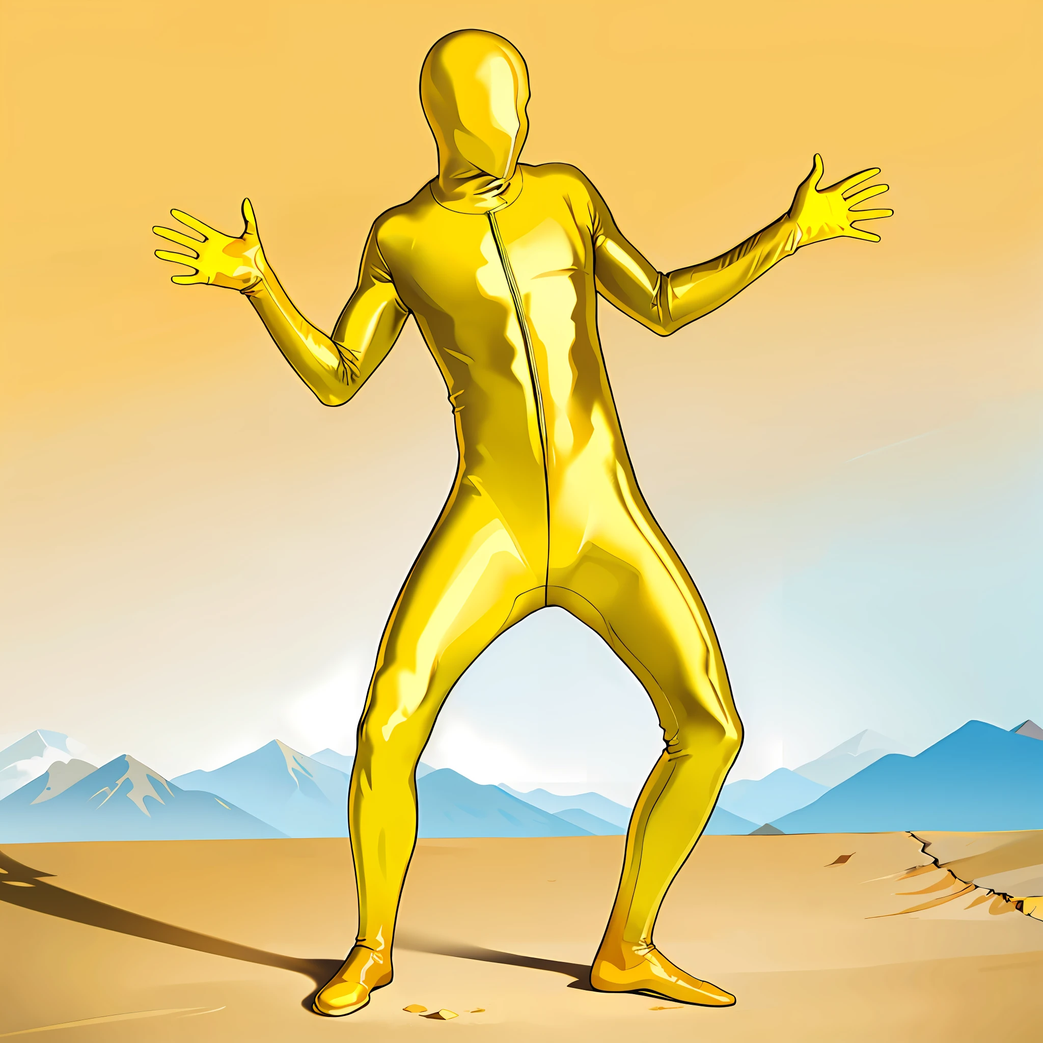 Man in yellow bodysuit, yellow body, zentai suit, full bodysuit, skin tight suit, lycra costume, tight full body suit, yellow skin, yellow jumpsuit, yellow bodysuit