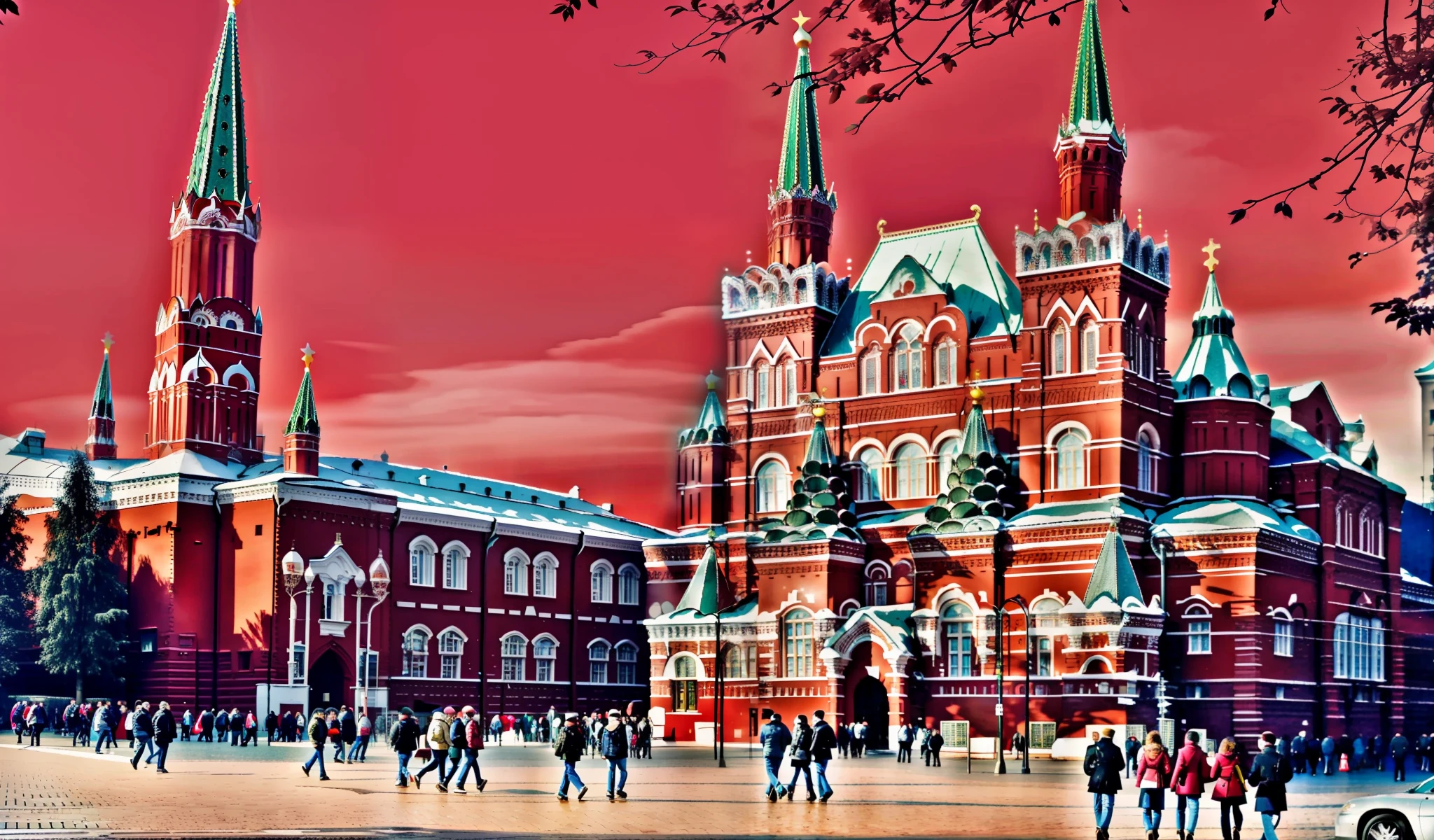 people walking around in front of a large red building with a clock tower, red square, red square moscow, Moscow, In the center of Moscow, Moscow Kremlin, in a city with a rich history, Russian architecture, Kremlin, imperial russia, museum art, Stalinist architecture, russia, sanctions in russia, Moscow Street, red building, Art Museum, Russian Academic