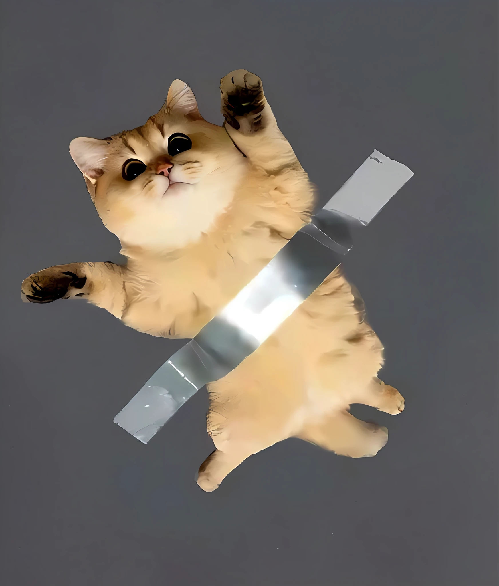 araffe cat with a band around its neck and paws, cat is floating in air, cat summoning a spaceship, cat in space, cat summons a spaceship, cat from the void, funny cat, bandage taped fists, ninja cat, covered in bandages, on a gray background, cat design, world boss kitten, a cute cat