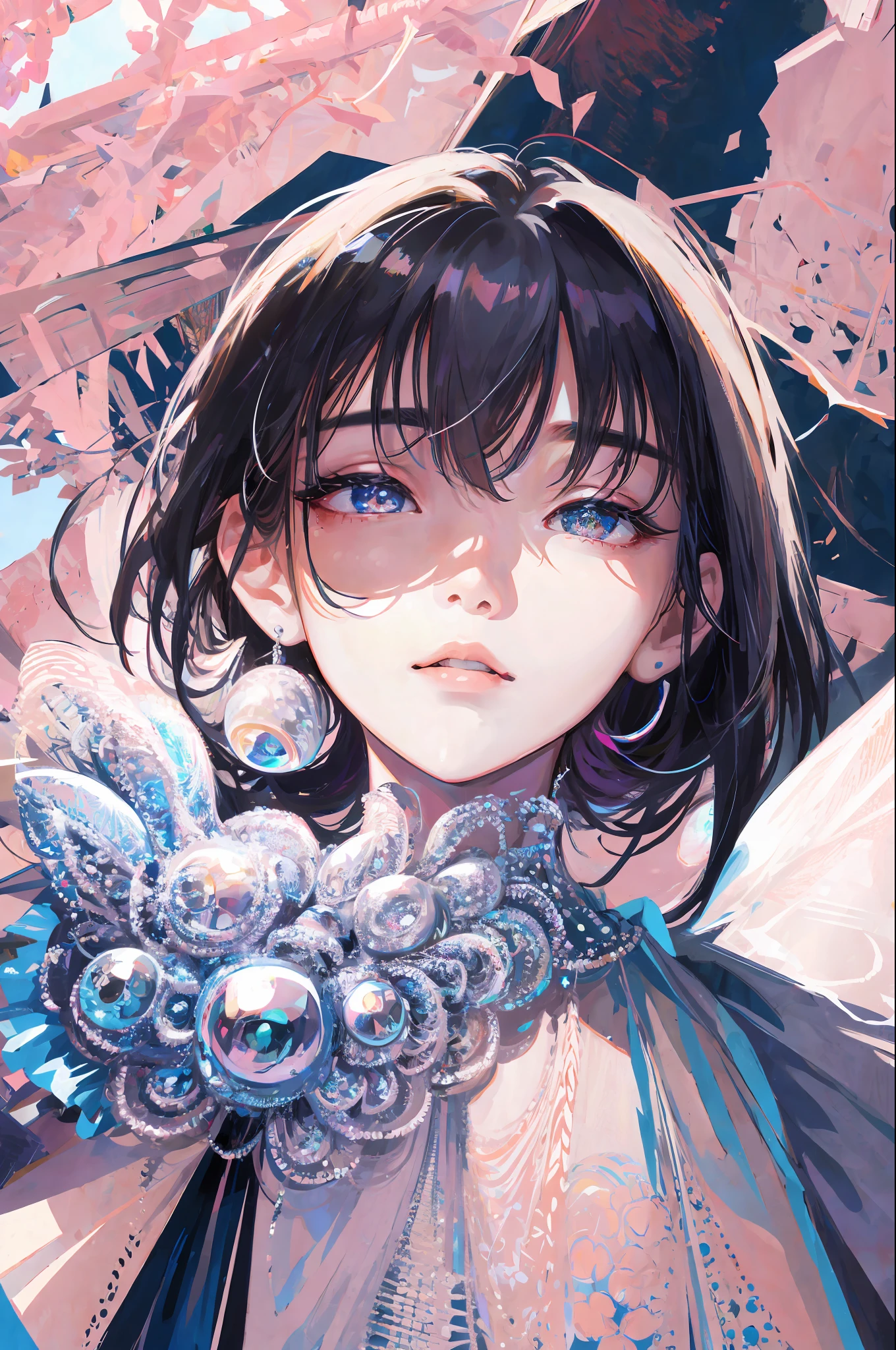 ((A Masterpiece、best、Super delicate、Highres)), solo, Beauty girl, Sparkling Eyes, Perfect eye, 15 years old, Black and white gold theme,fulllllbody,
