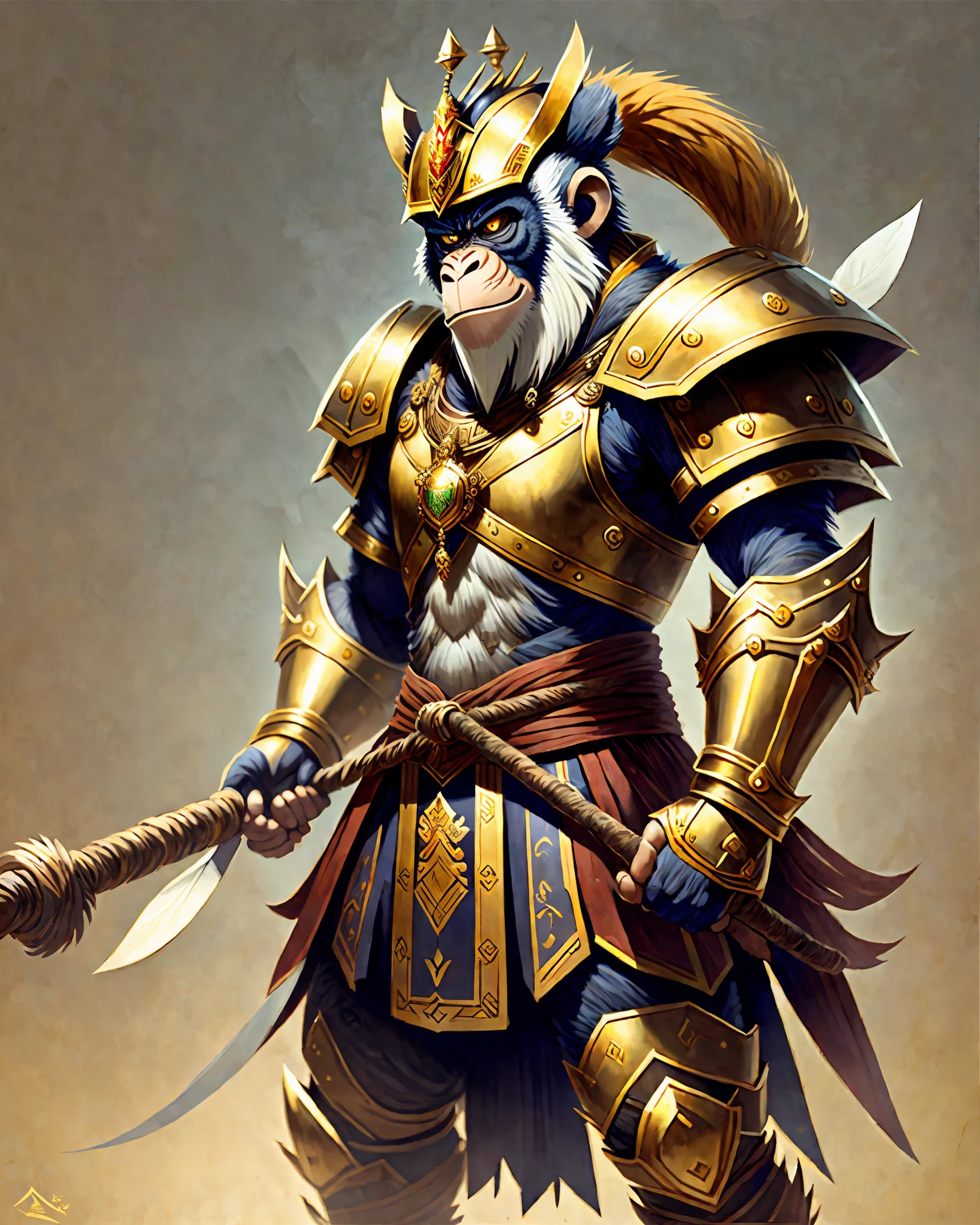 Wearing armor, the Monkey King, holding a golden cudgel --auto --s2