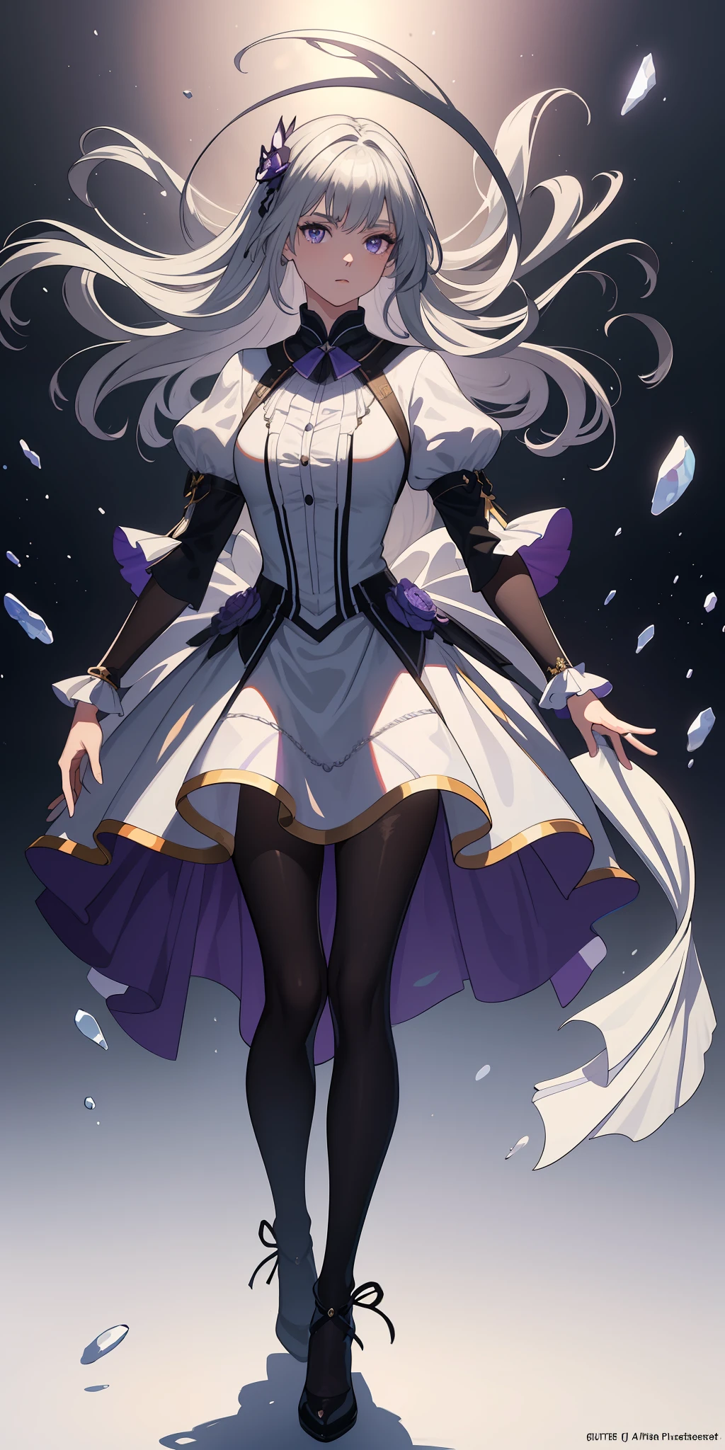(Masterpiece: 1.2, Best Quality), (Fine Beautiful Eyes: 1.2), (Very Detailed CG Unity 8k wallpaper, Masterpiece, Best Quality, Ultra Detail, Best Shadows), (Detailed Background), (Beautiful Detail Face, Beautiful Detail Eyes), High Contrast, (Best Lighting, Extremely Delicate and Beautiful), 1girl, (Colored paint splashed on transparent background, Dulux,)), Dynamic angle, Beautiful details glow, Full body, Details are meticulous and not repeated, Gray hair, purple eyes,