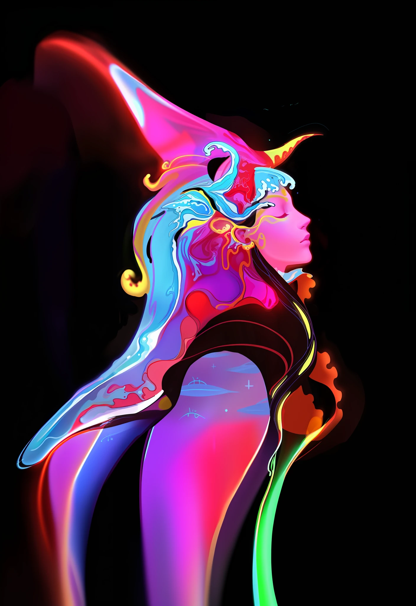 best quality, ultra high resolution, (photorealistic: 1.4), ultra-detailed, incredibly detailed, woman neon fluid