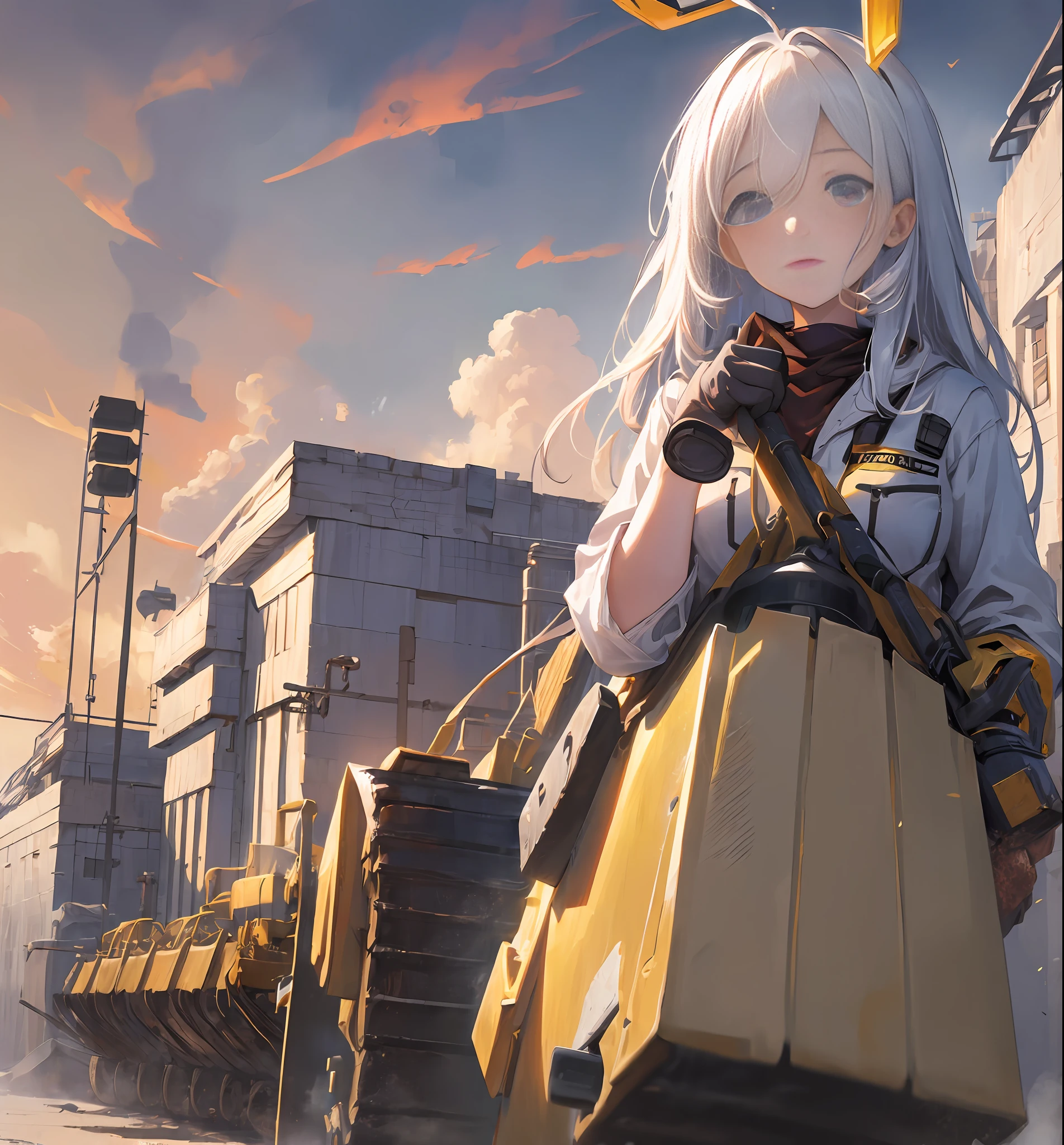 ((((Heavy Equipment)))), Masterpiece, Top Quality, High Detail, Unity 8k Wallpaper, Dump Truck, 1 Girl, Heavy Machinery, Gradient Hair, Hair Between the Eyes, Ahoge, Age: 16 years old, Pretty face, White Niso,