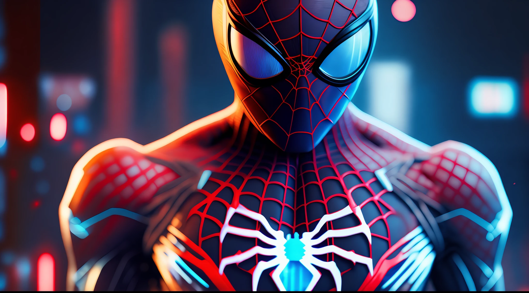 Spider-Man's cybernetic suit, Cyberpunk, 8k.