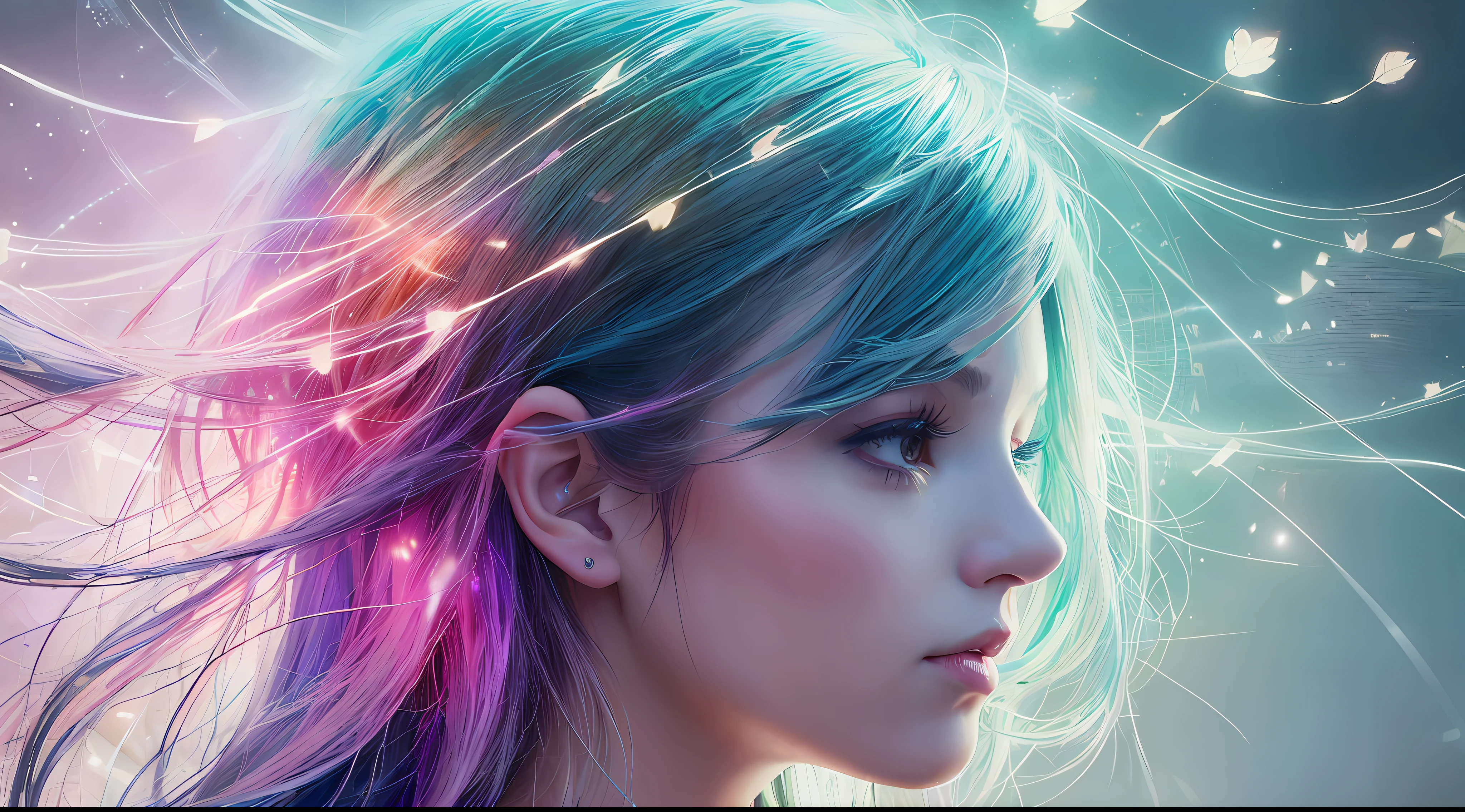 woman with agnes cecile, glowing design, pastel colors, ink drops, autumn lights