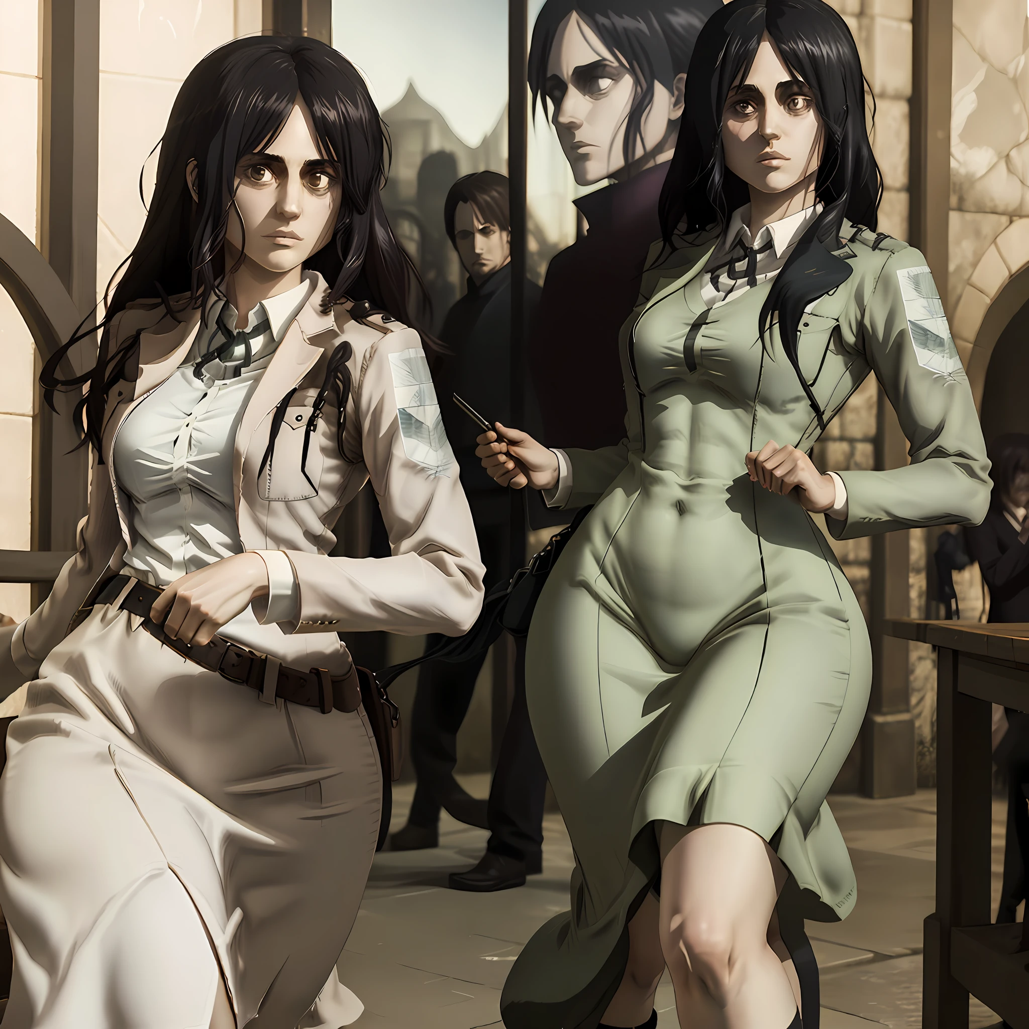 Pieck Finger, Shingeki no Kyojin, big thighs, wide hips, big chests, anime, 3D rendered, LoRA style, 3D anime style, realistic