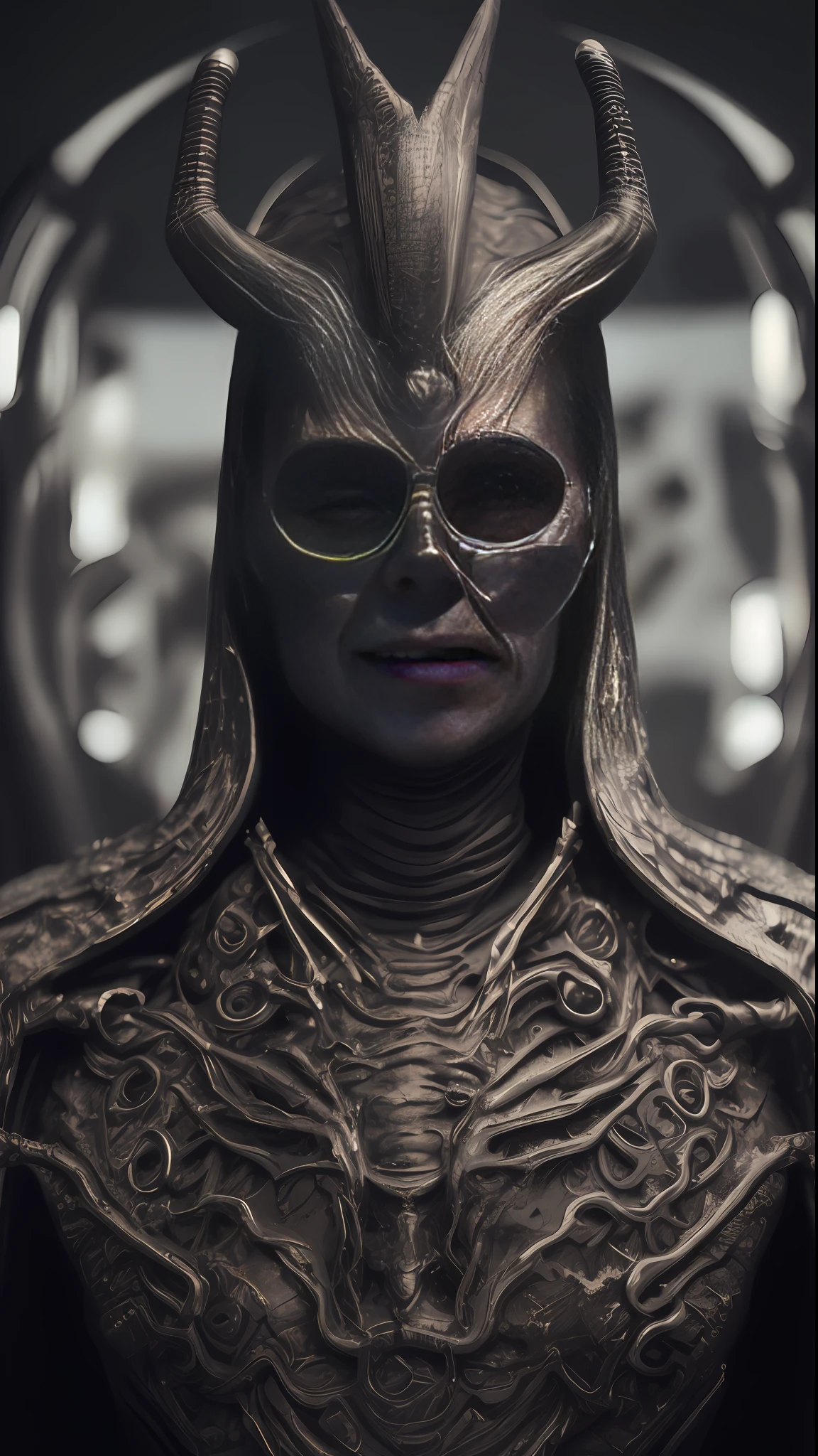 AI, in the style of satan and hr giger, photo realistic, ultra details, natural light, light background, photo, Studio lighting cinematic shot + dynamic composition, incredibly detailed, sharpen, details + intricate detail + professional lighting, film lighting + 35mm + anamorphic + lightroom + cinematography + bokeh + lens flare + film grain