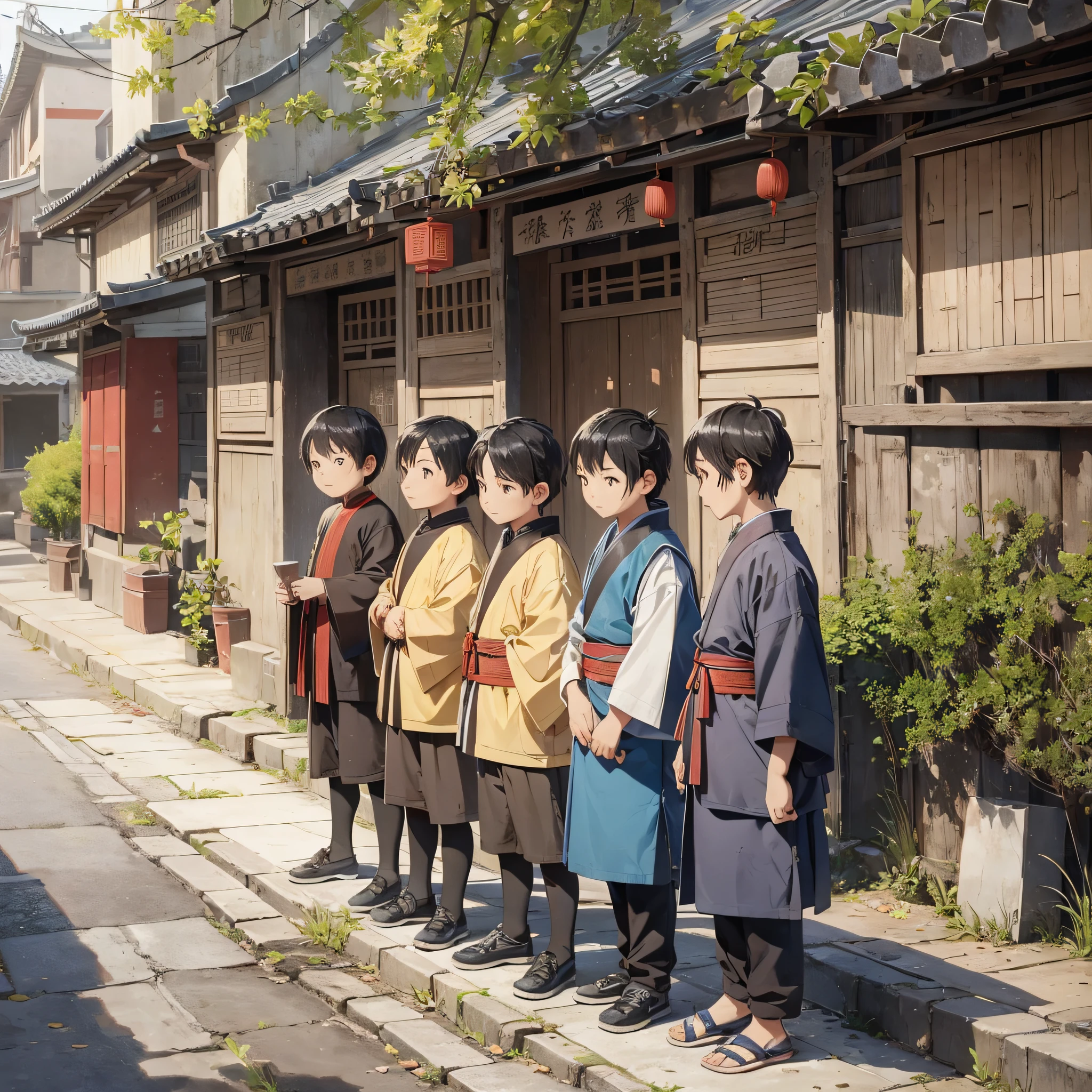 In ancient China, a group of ten-year-old boys stood on the side of the street