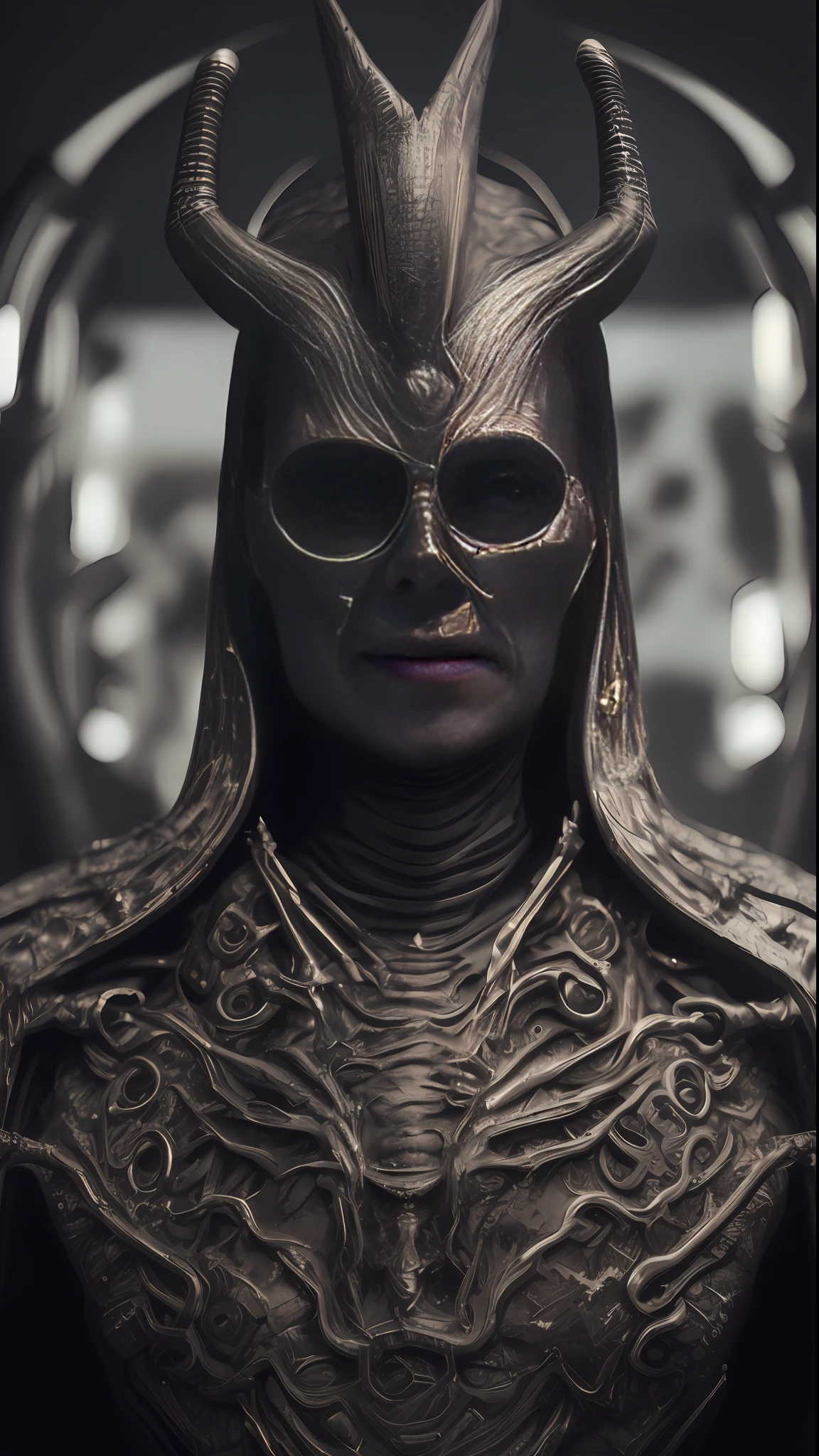 AI, in the style of satan and hr giger, photo realistic, ultra details, natural light, light background, photo, Studio lighting cinematic shot + dynamic composition, incredibly detailed, sharpen, details + intricate detail + professional lighting, film lighting + 35mm + anamorphic + lightroom + cinematography + bokeh + lens flare + film grain