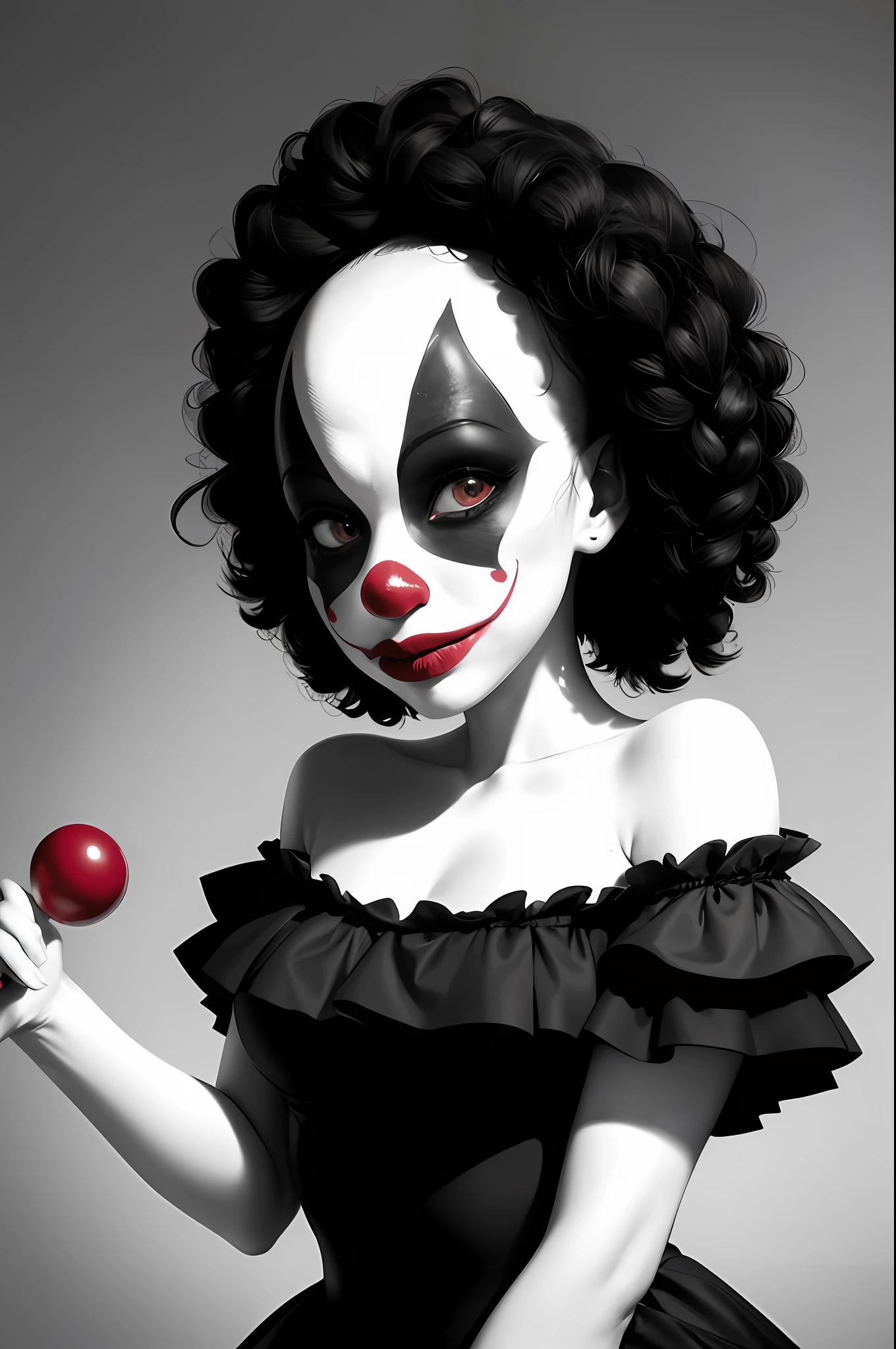 Woman, clown, cute, dark, imposing.