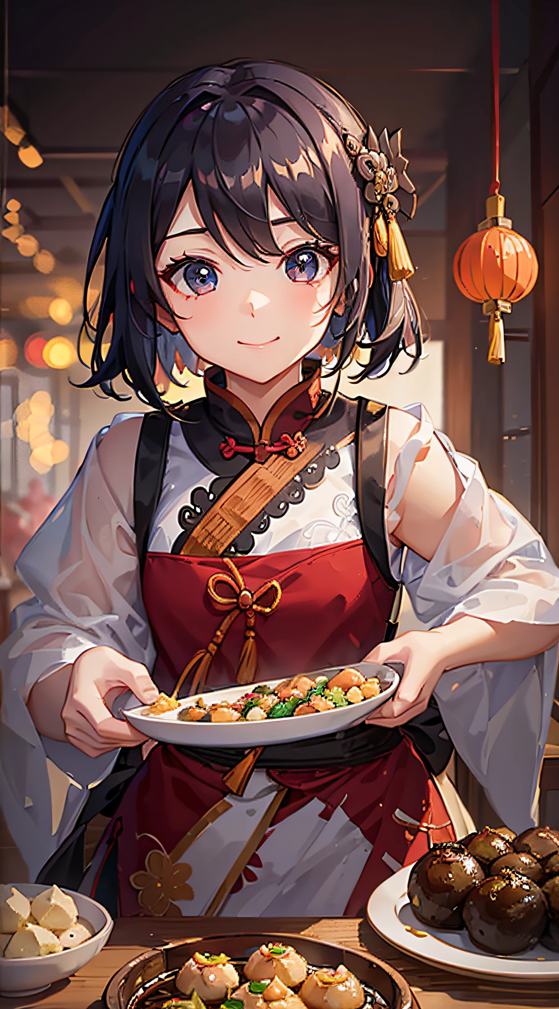 A girl holds rice dumplings，At the table，Happy Dragon Boat Festival，Chinese Culture，a traditional Chinese festival，Sense of light and shadow，Game characters，high-definition --auto --s2