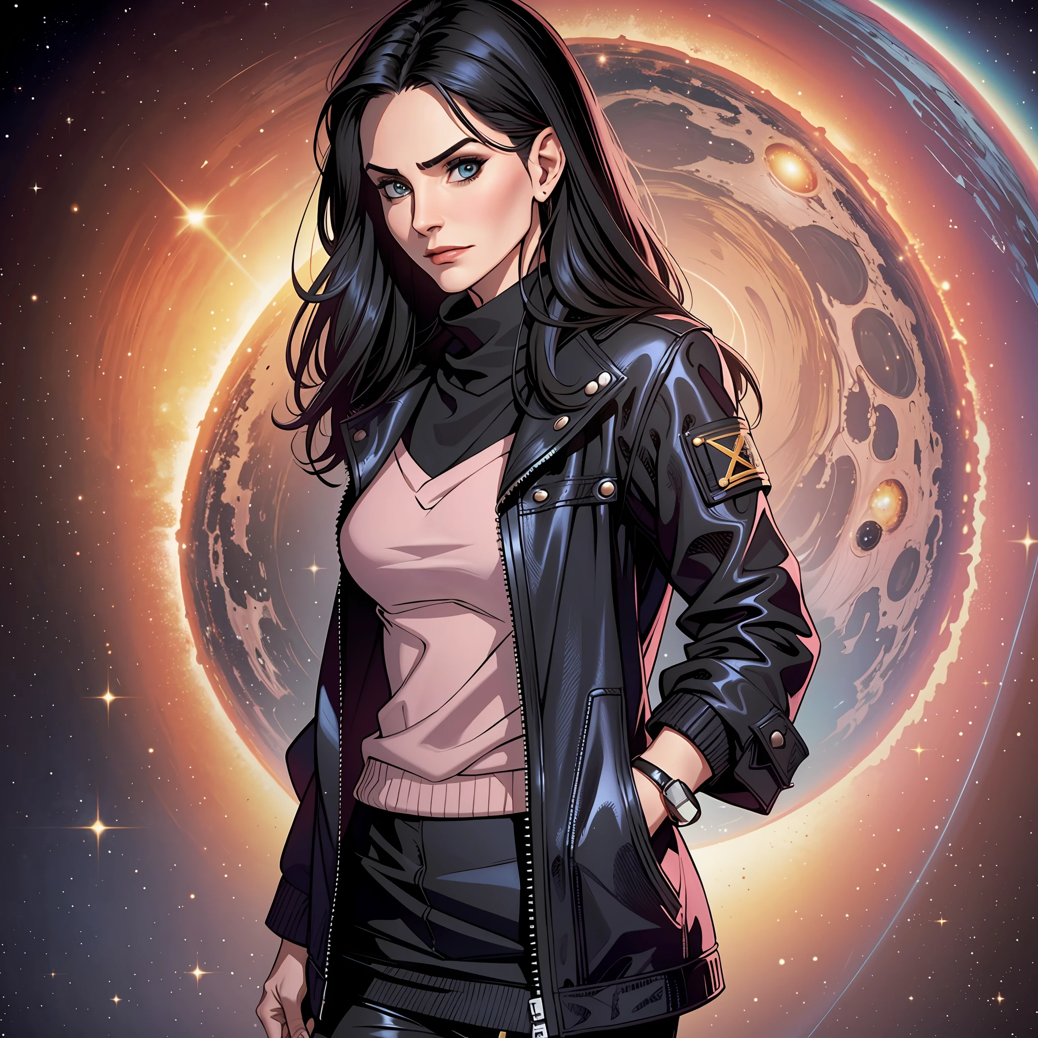 Courteney Cox looking at a black hole
