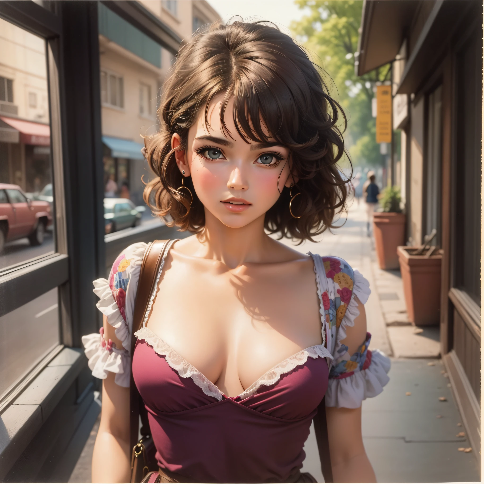 (best quality, masterpiece), 1girl, 1980s \(style\), looking at viewer, pinup \(style\), upper body,