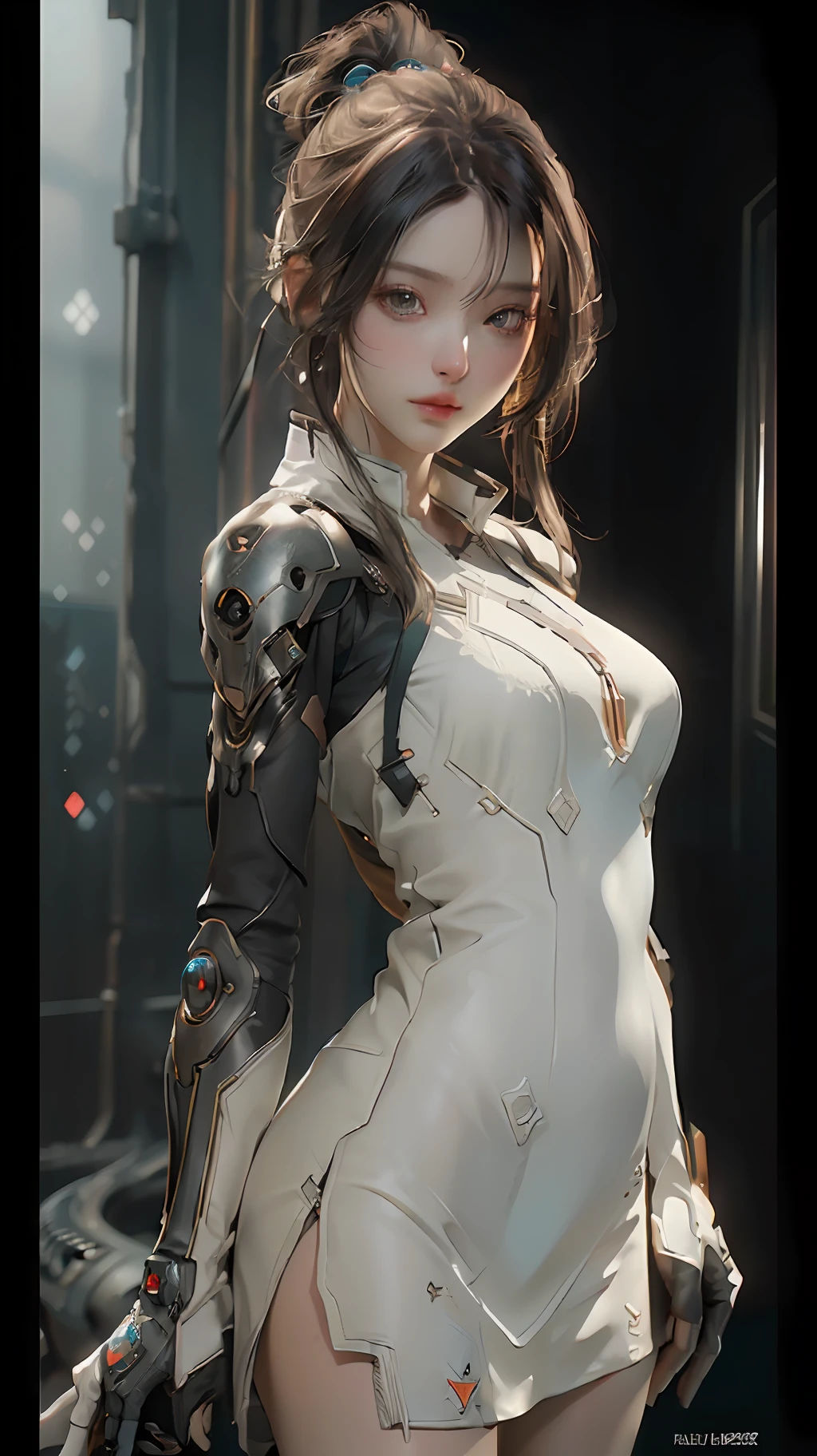 ((Best quality)), ((masterpiece)), (detailed:1.4), 3D, an image of a beautiful cyberpunk female,HDR (High Dynamic Range),Ray Tracing,NVIDIA RTX,Super-Resolution,Unreal 5,Subsurface scattering,PBR Texturing,Post-processing,Anisotropic Filtering,Depth-of-field,Maximum clarity and sharpness,Multi-layered textures,Albedo and Specular maps,Surface shading,Accurate simulation of light-material interaction,Perfect proportions,Octane Render,Two-tone lighting,Wide aperture,Low ISO,White balance,Rule of thirds,8K RAW,