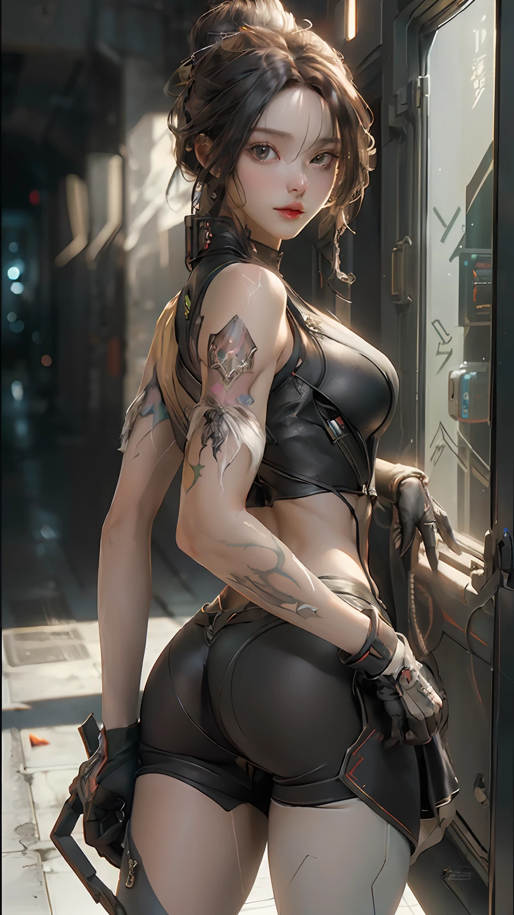 ((Best quality)), ((masterpiece)), (detailed:1.4), 3D, an image of a beautiful cyberpunk female,HDR (High Dynamic Range),Ray Tracing,NVIDIA RTX,Super-Resolution,Unreal 5,Subsurface scattering,PBR Texturing,Post-processing,Anisotropic Filtering,Depth-of-field,Maximum clarity and sharpness,Multi-layered textures,Albedo and Specular maps,Surface shading,Accurate simulation of light-material interaction,Perfect proportions,Octane Render,Two-tone lighting,Wide aperture,Low ISO,White balance,Rule of thirds,8K RAW,