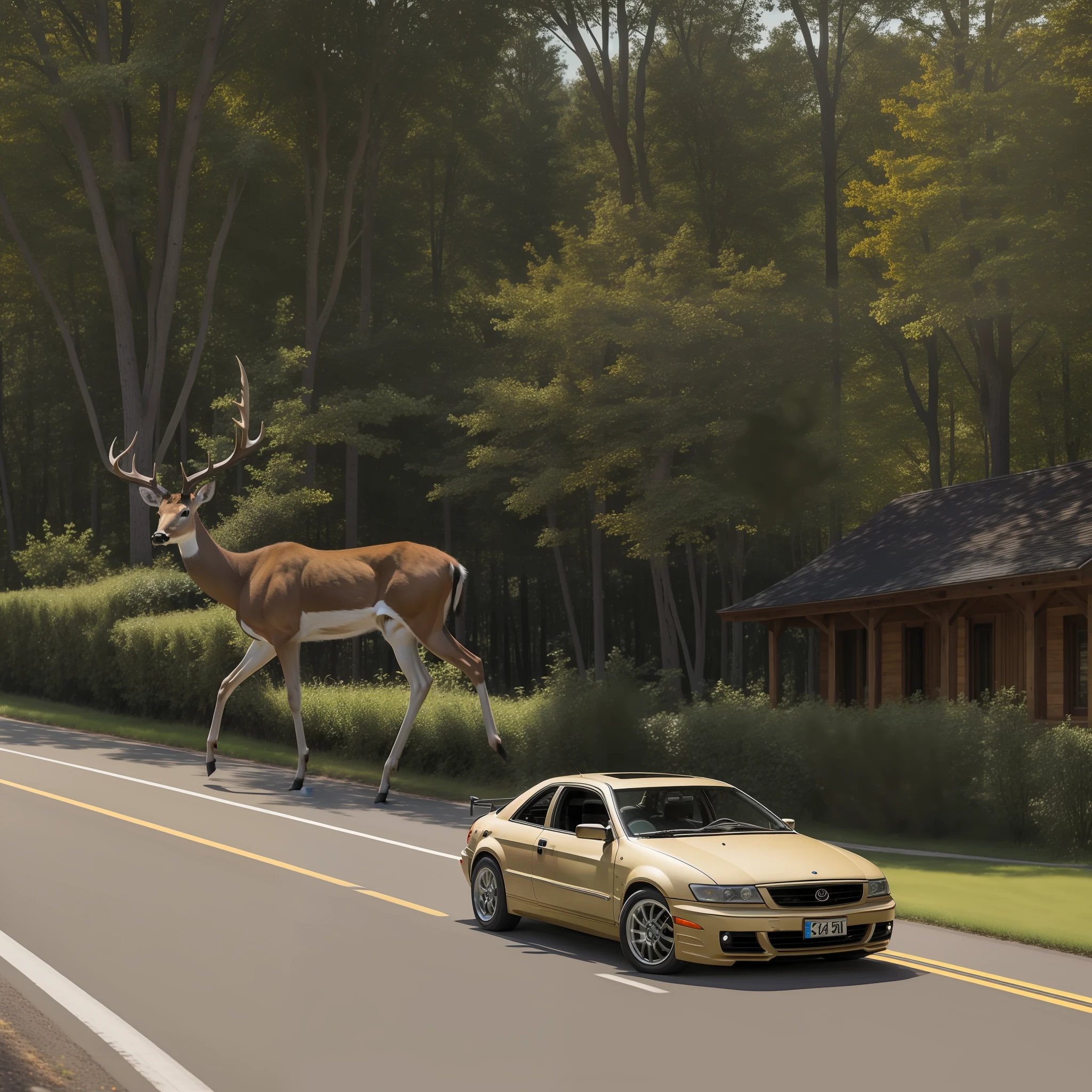 (masterpiece), (extremely intricate:1.3), (realistic),car,road,deer, ..