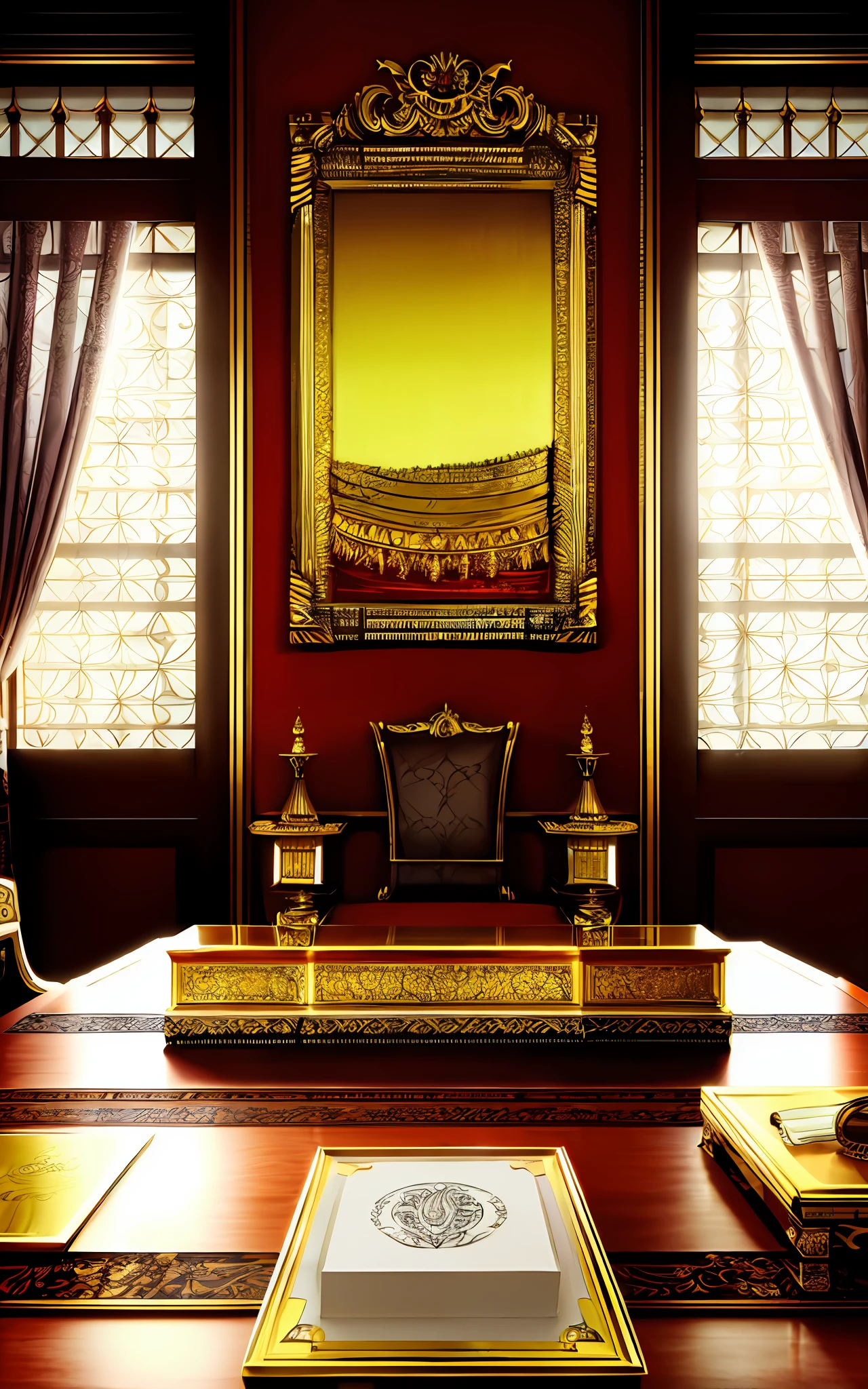 luxurious drawing room, 8K portrait, elegant, gold, very elaborate, majestic digital photography, gold, HDR