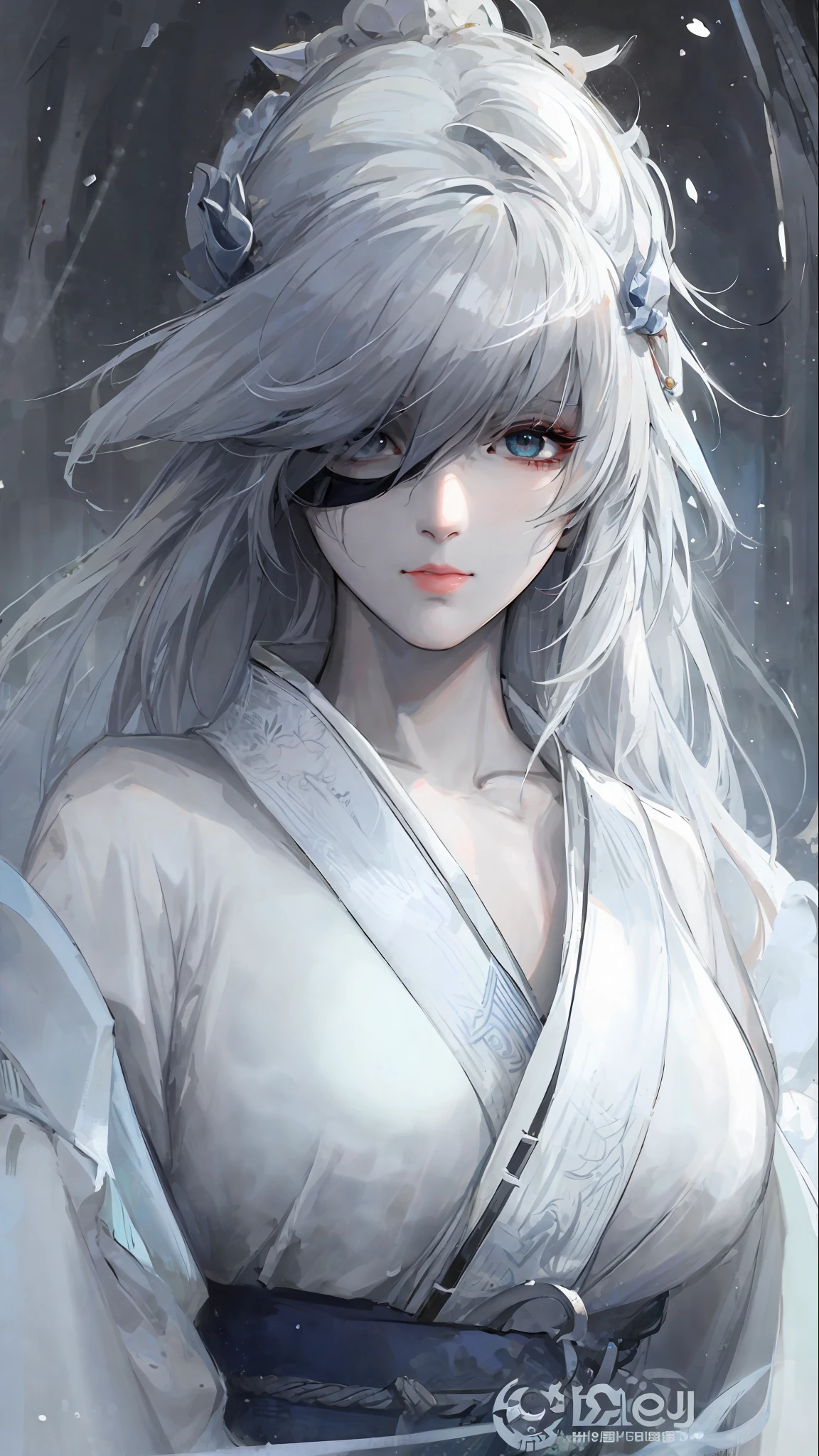 a close up of a woman with white hair and a white mask, beautiful character painting, guweiz, artwork in the style of guweiz, white haired deity, by Yang J, epic exquisite character art, stunning character art, by Fan Qi, by Wuzhun Shifan, guweiz on pixiv artstation