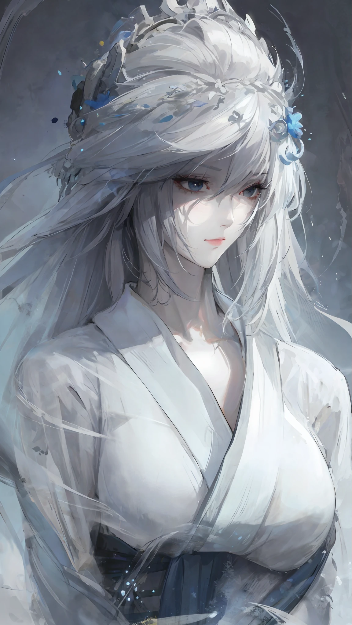 a close up of a woman with white hair and a white mask, beautiful character painting, guweiz, artwork in the style of guweiz, white haired deity, by Yang J, epic exquisite character art, stunning character art, by Fan Qi, by Wuzhun Shifan, guweiz on pixiv artstation