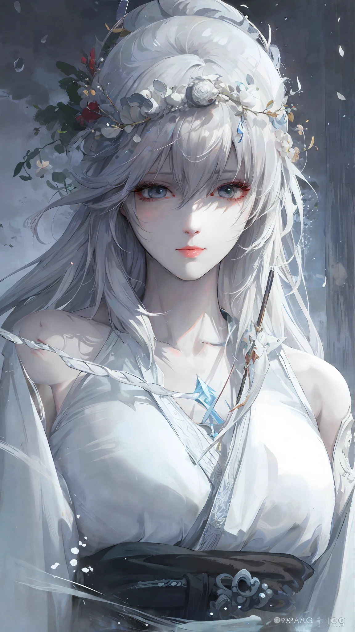 a close up of a woman with white hair and a white mask, beautiful character painting, guweiz, artwork in the style of guweiz, white haired deity, by Yang J, epic exquisite character art, stunning character art, by Fan Qi, by Wuzhun Shifan, guweiz on pixiv artstation