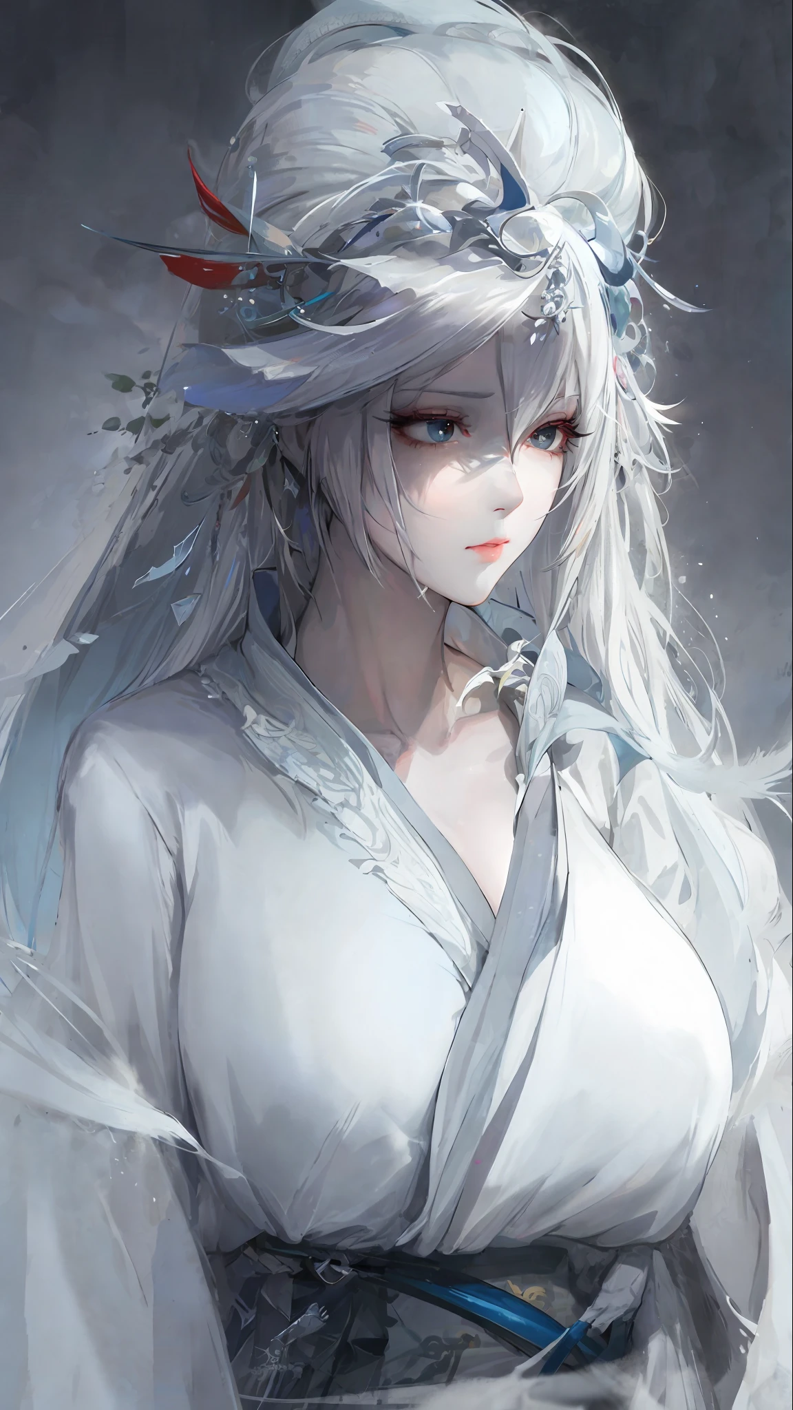 a close up of a woman with white hair and a white mask, beautiful character painting, guweiz, artwork in the style of guweiz, white haired deity, by Yang J, epic exquisite character art, stunning character art, by Fan Qi, by Wuzhun Shifan, guweiz on pixiv artstation