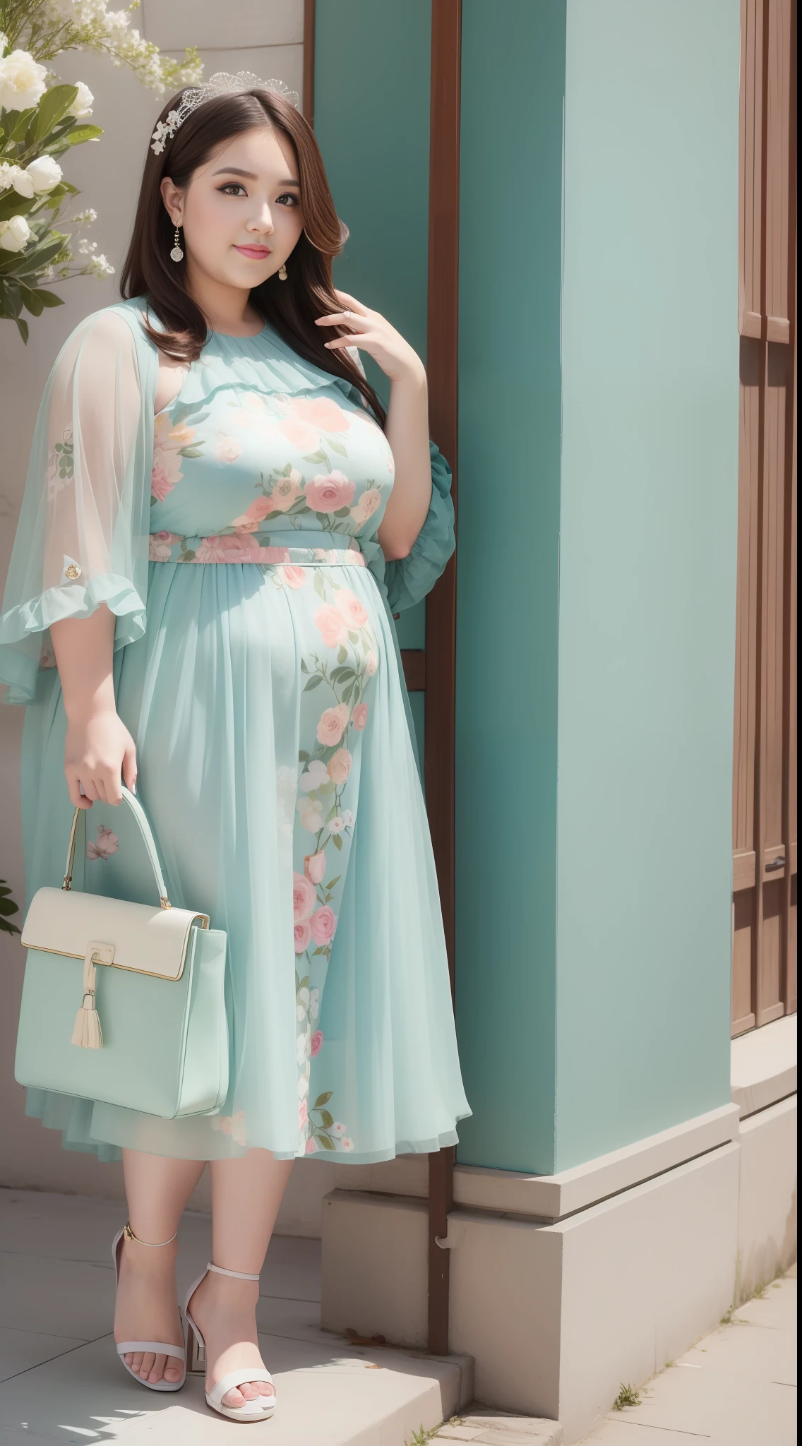 Sweet slightly chubby beauty,tall,wearing fashionable clothes, ,Popular colors in spring,Trendy outfits,Pop elements,Dress blogger,Professional model