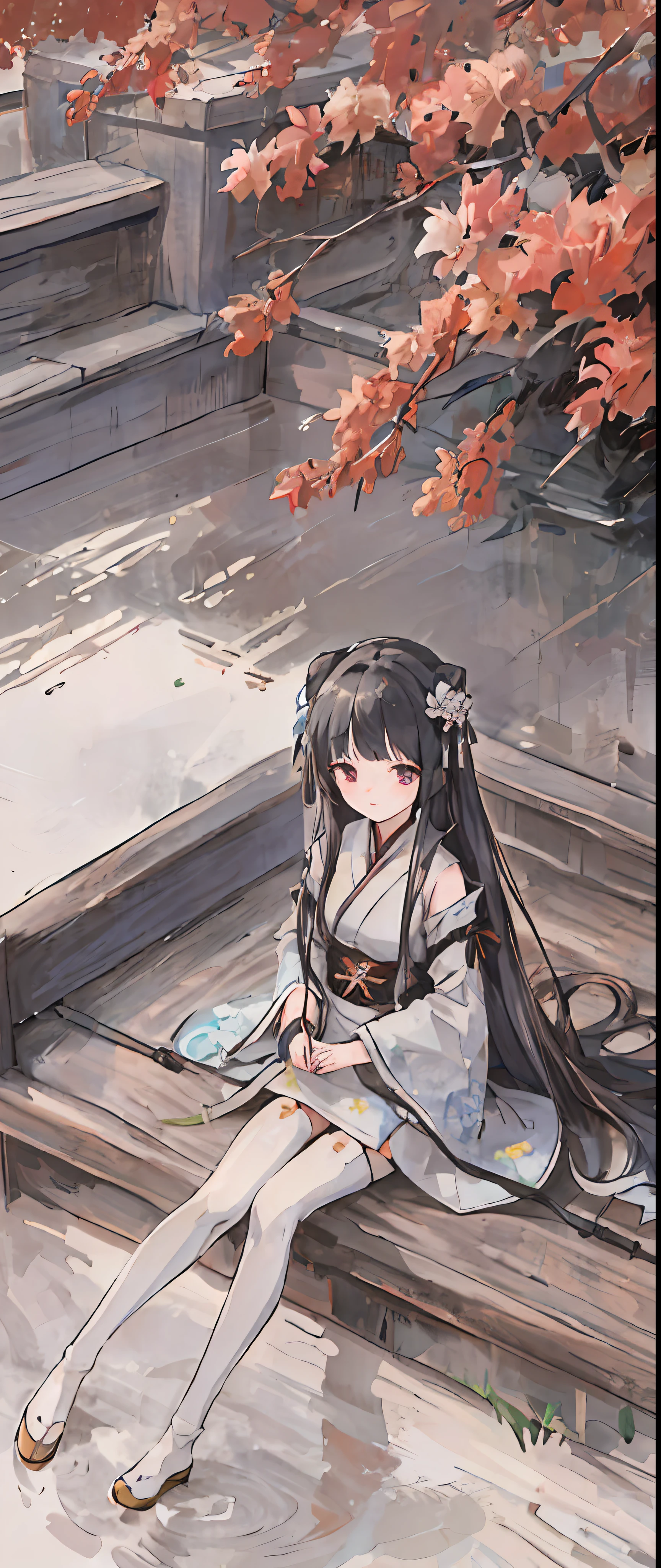 ((4k,masterpiece,best quality)), shuimobysim, traditional Chinese painting, lotus flowers, Hanfu, maxiskit, Dress conservatively 1girl, solo, blue long hair, smiled, standding, Feet in the water, white pantyhose，