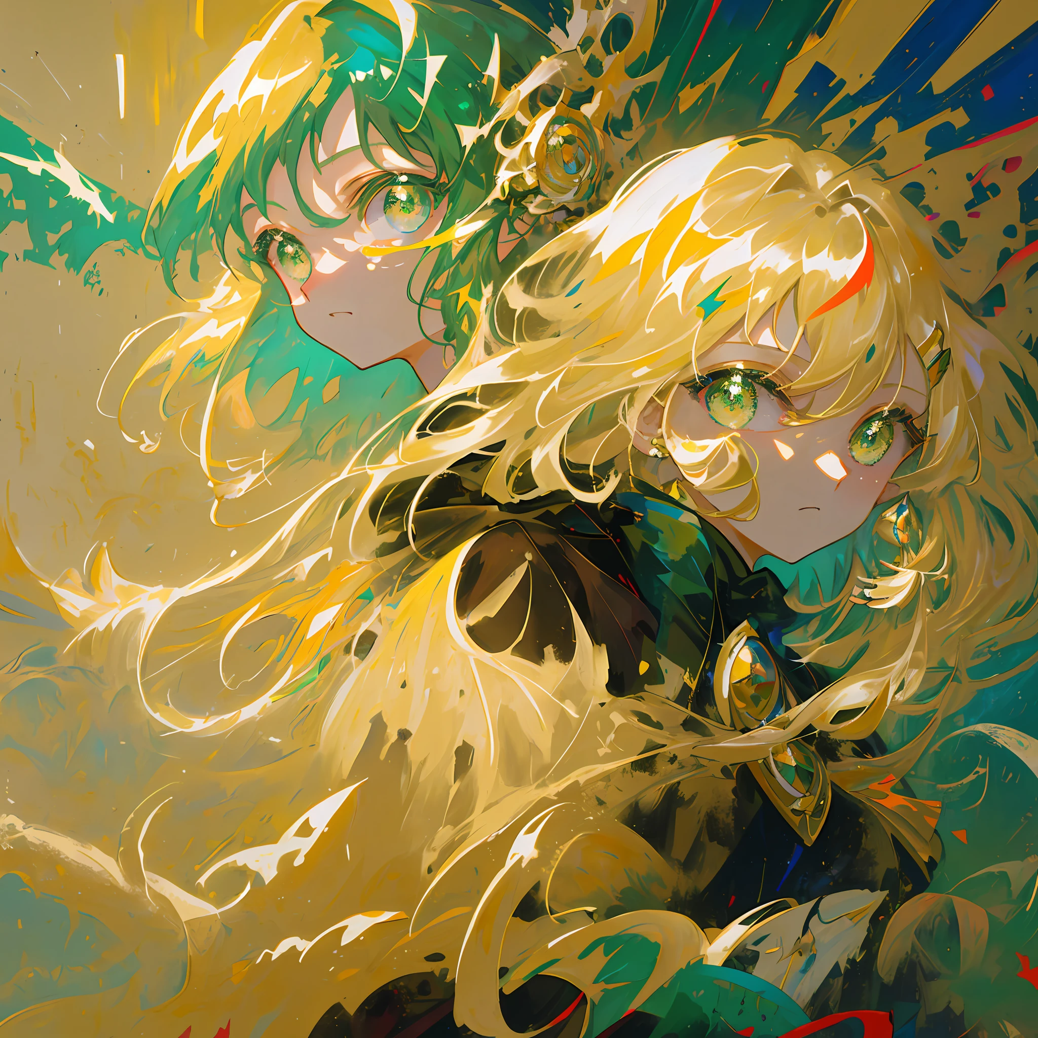 &quot;Masterpiece, best quality, ultra-detailed, portrait of a beautiful girl with long (wavy) beige hair, green eyes, in abstract art style on pastel digital background. Add a touch of color and texture to enhance the effect abstract.Beautiful oil painting texture, detailed eyes