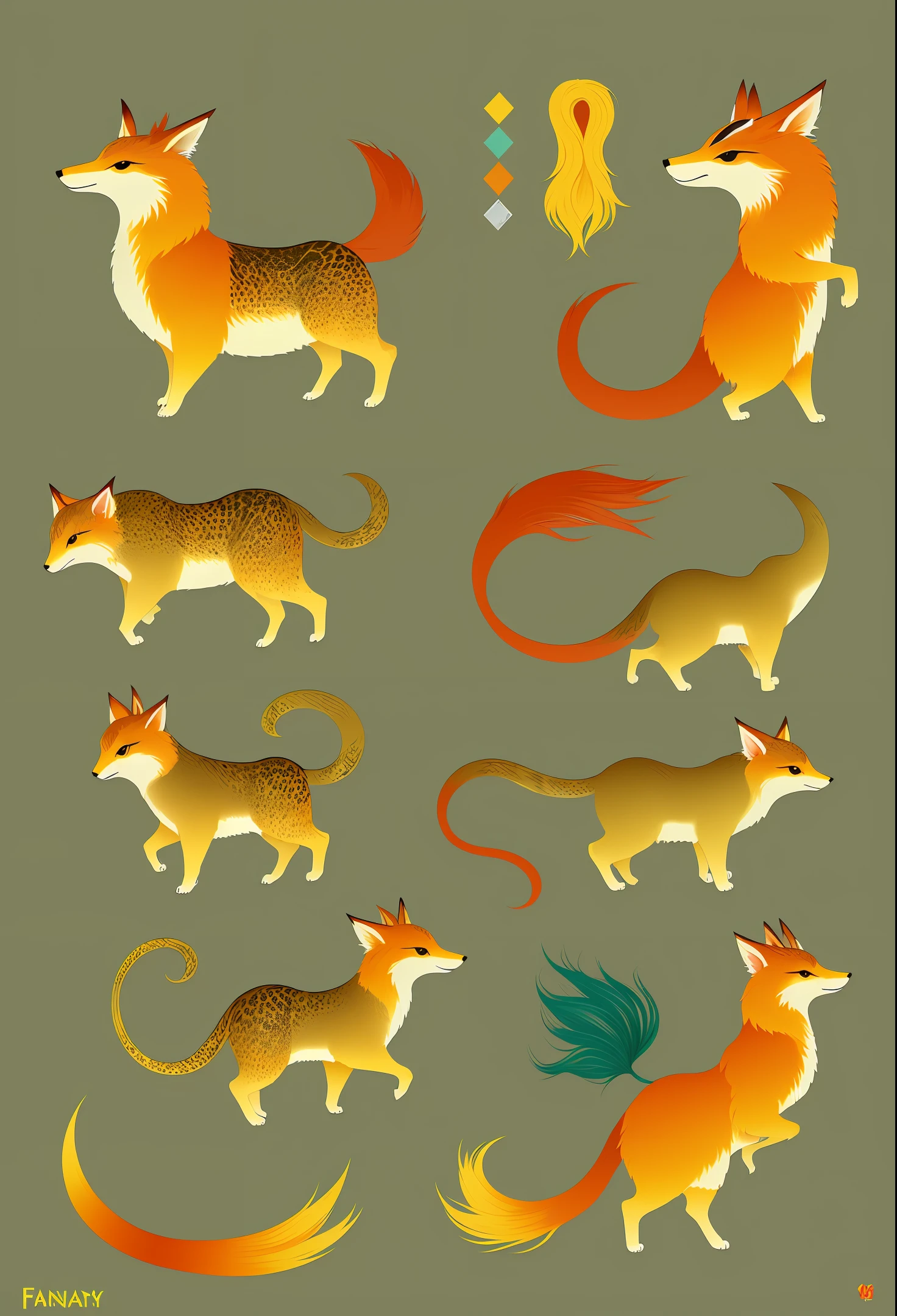 Fantasy animal design, flat paint, Japanese