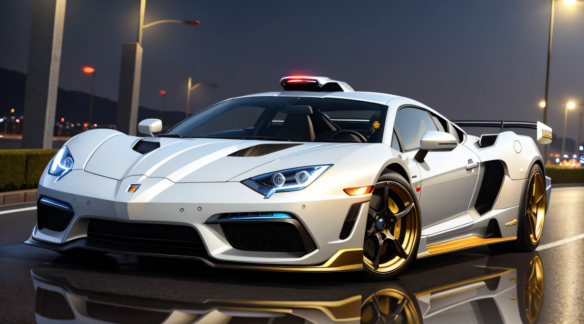 poison lamburguini sports car, running on a stone road, with tokio cityscape, with reflection on car glass, night landscape background and lights shining on car, ultra realistic image, detailed image, 12k image, ultra resolution, vivid colors, real image, 3d rendering, ray tracing, cinematic lighting, realism, expressionism, UHD, 8k, 16k,  Super detail, High details, high quality