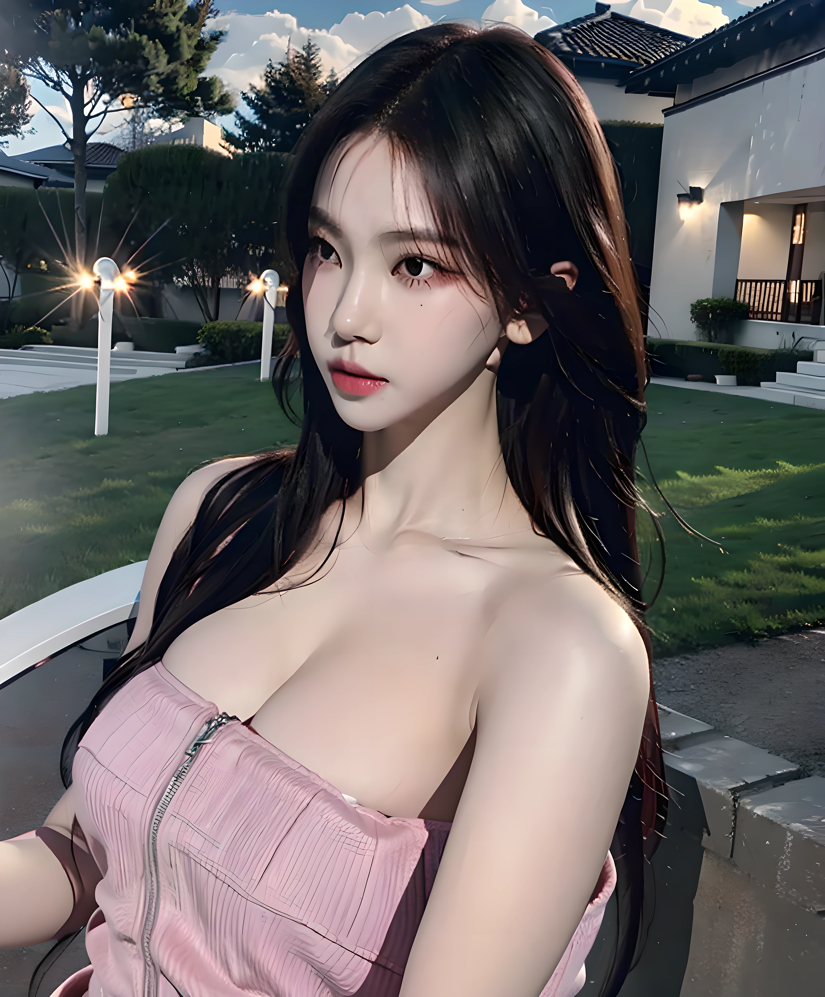 Best Quality, Masterpiece, Ultra High Resolution, (Realisticity: 1.9), Original Photo, 1Girl, Bare Shoulder, Close Up, Asian, Outdoor, Playground, Movie Lighting