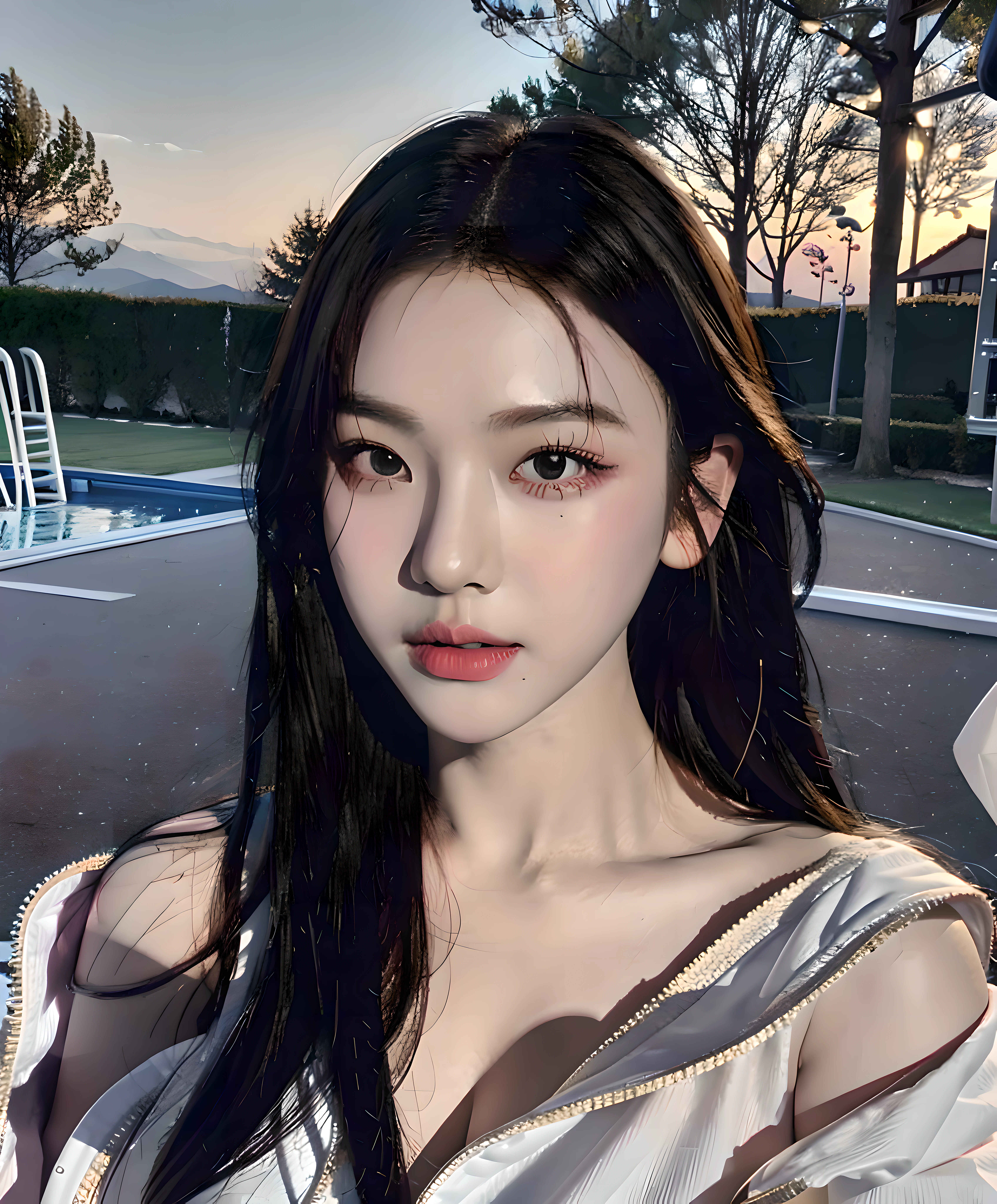 Best Quality, Masterpiece, Ultra High Resolution, (Realisticity: 1.9), Original Photo, 1Girl, Bare Shoulder, Close Up, Asian, Outdoor, Playground, Movie Lighting