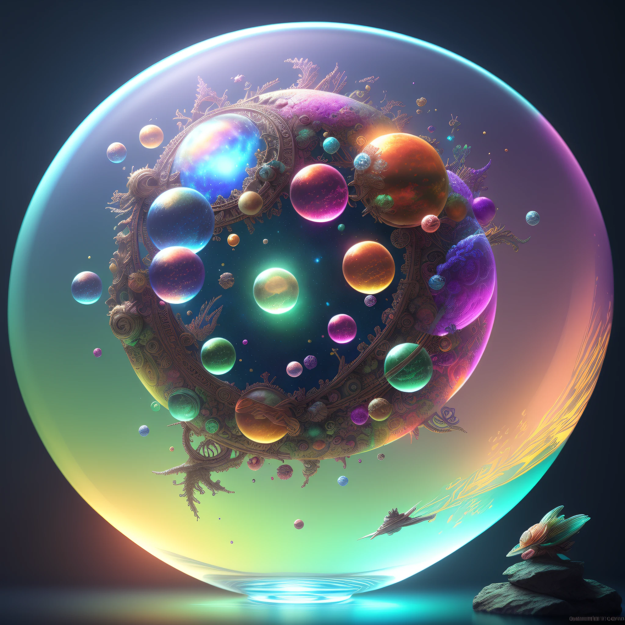 star, space,(((solar system model))),small details,mirror surface,intricate artwork ,((jet turbine)),octane render, trending on artstation,Future shape details,dramatic light,dramatic light,(fractals),thorax,nautilus, orchid, skull, betta fish, bioluminiscent creatures, intricate artwork by Tooth Wu and wlop and beeple. octane render, trending on artstation, greg rutkowski very coherent symmetrical artwork. cinematic, hyper realism, high detail, octane render, 8k,((fractals)),((intricate details)),(hallucinating colorful soap bubbles),((fractals)),((intricate details)),(hallucinating colorful soap bubbles),((fractals)),((intricate details)),(hallucinating colorful soap bubbles), epic realistic, faded, ((neutral colors)), art, (hdr:1.5), (muted colors:1.2), pastel, hyperdetailed, (artstation:1.5), warm lights, dramatic light, (intricate details:1.2), vignette, complex background, rutkowski